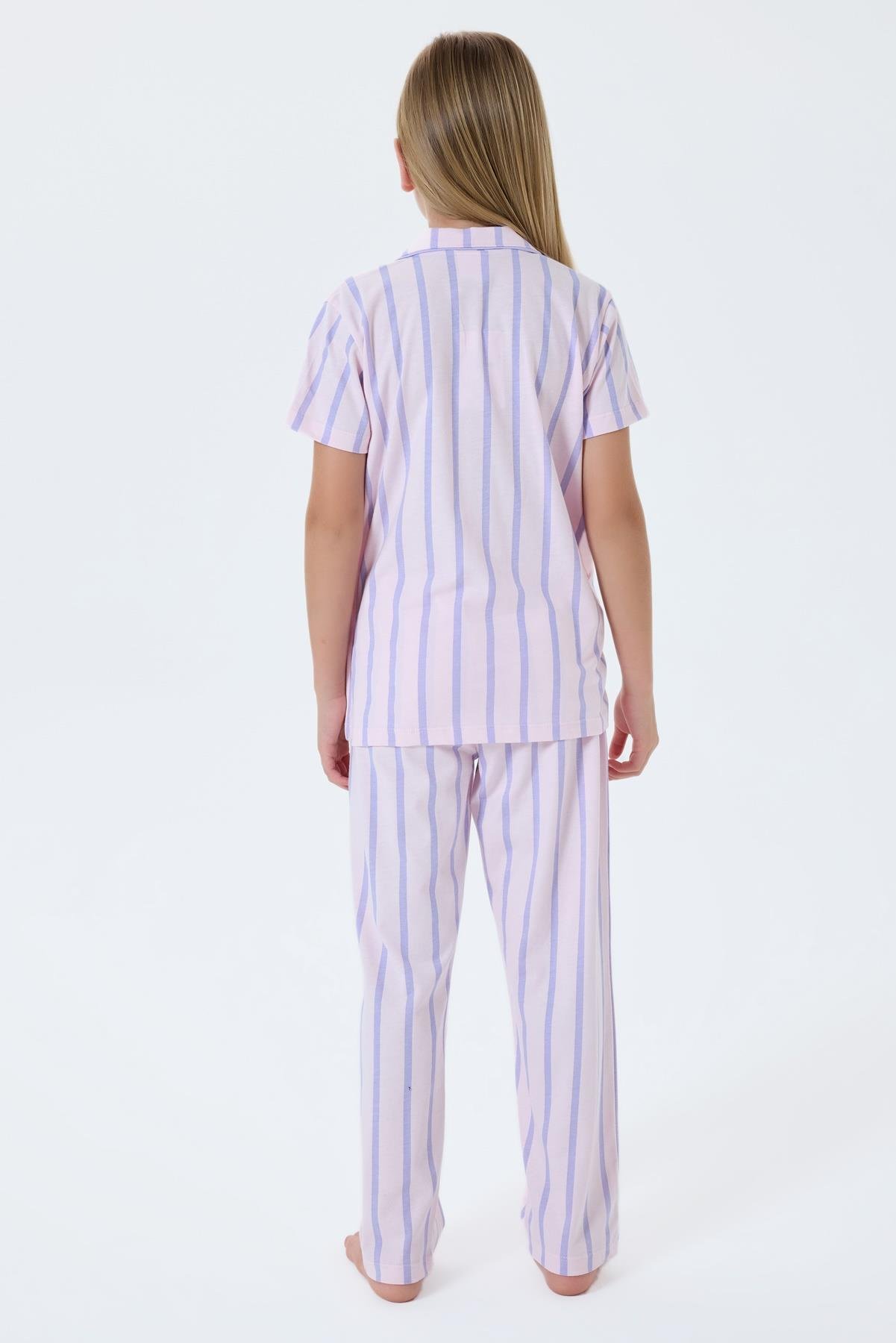 U.S. Polo Kız Çocuk 4-15 Yaş Çizgili Pijama Takımı Lila