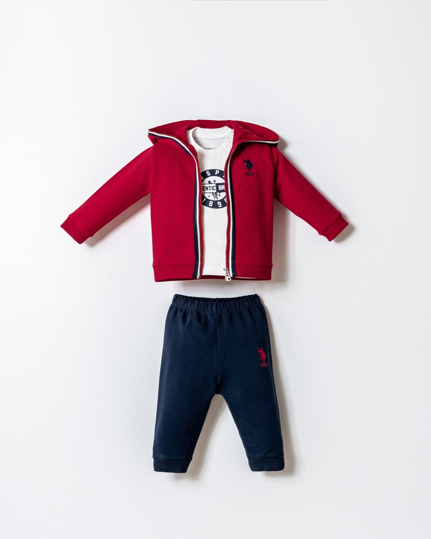 U.S. Polo Erkek Bebek 6 Ay- 3 Yaş Kapüşonlu Üçlü Takım Kırmızı