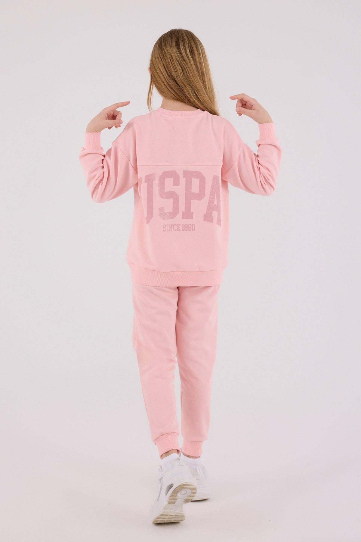 U.S. Polo Kız Çocuk 4-8 Yaş Eşofman Takımı Pudra