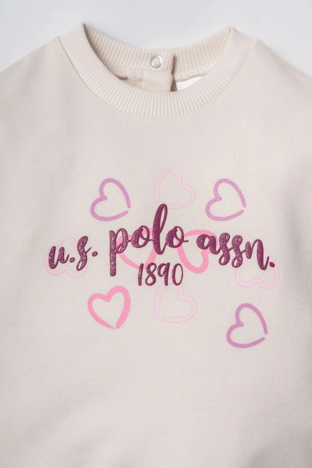 U.S. Polo Kız Bebek 6 Ay- 3 Yaş Kalp Desenli İkili Takım Ekru