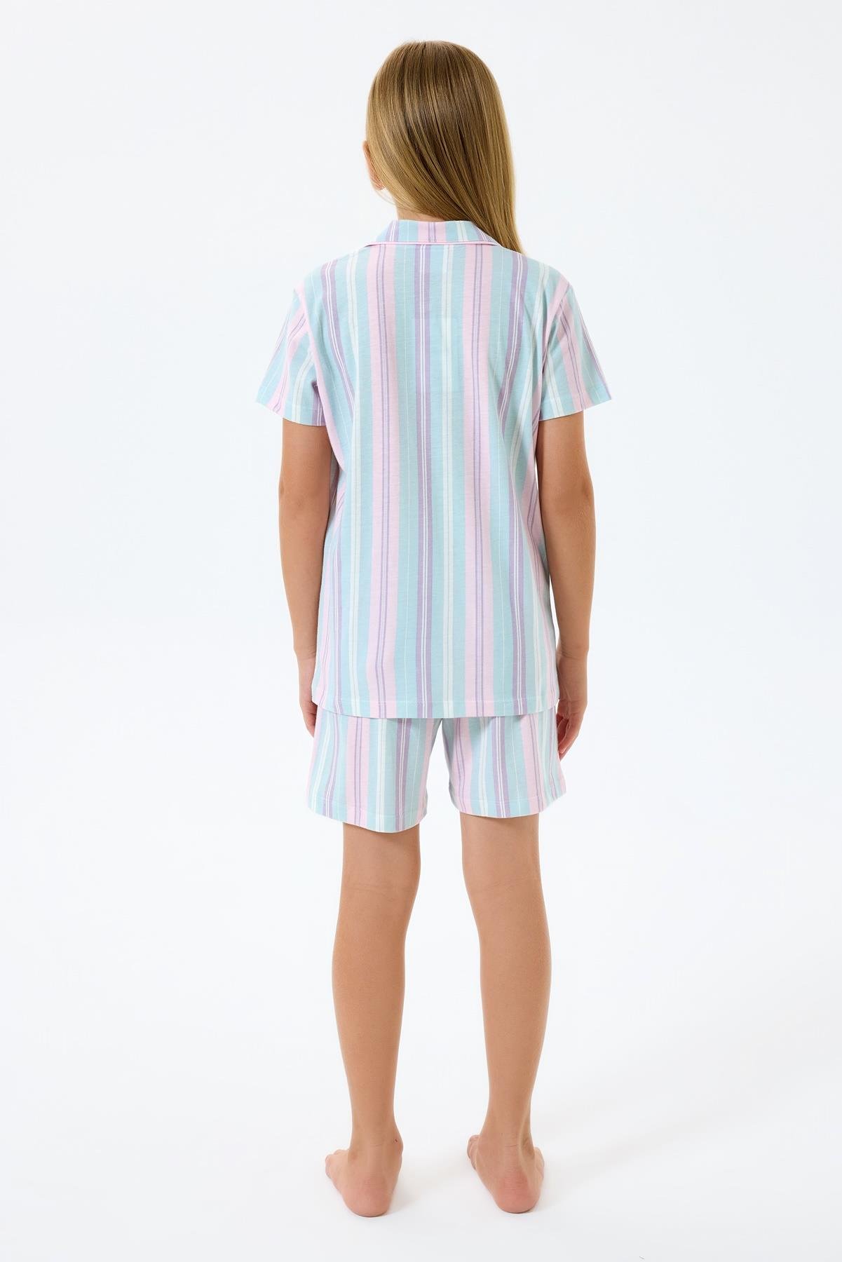 U.S. Polo Kız Çocuk 4-15 Yaş Gömlek- Şort Pijama Takımı Su Yeşili