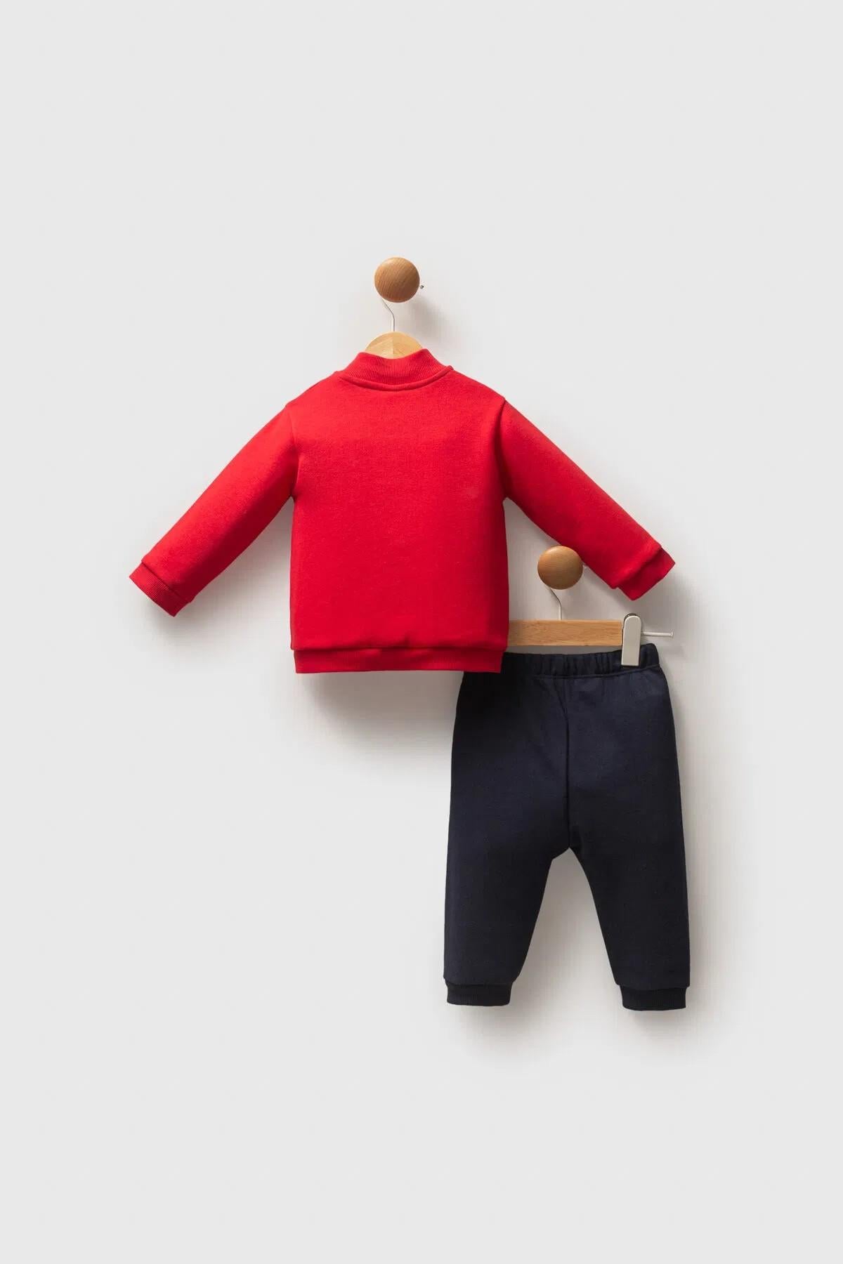 U.S. Polo Erkek Bebek 6 Ay-3 Yaş Hırkalı Üçlü Eşofman Takım Kırmızı