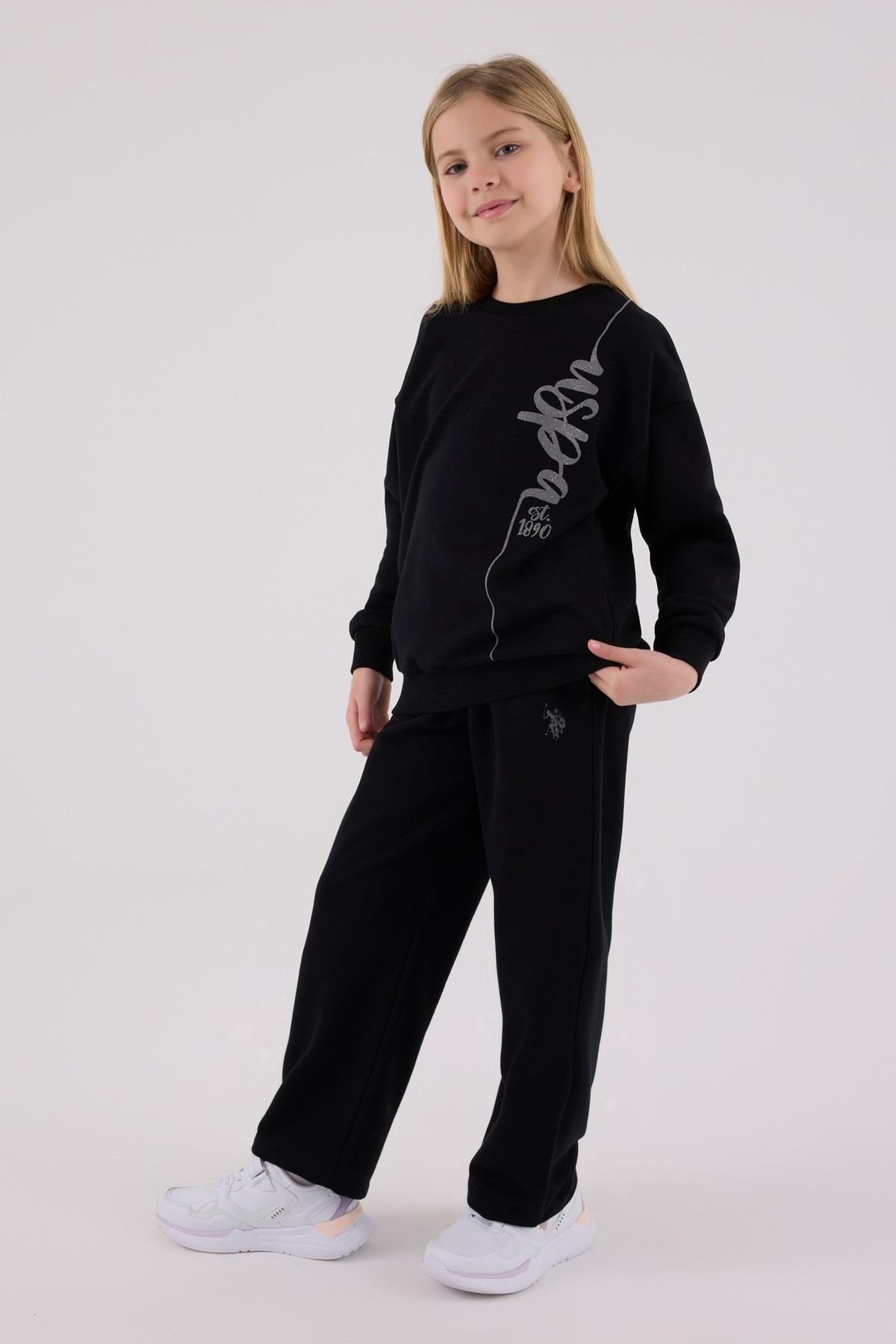 U.S. Polo Kız Çocuk 9-15 Yaş Bol Paça Eşofman Takımı Siyah