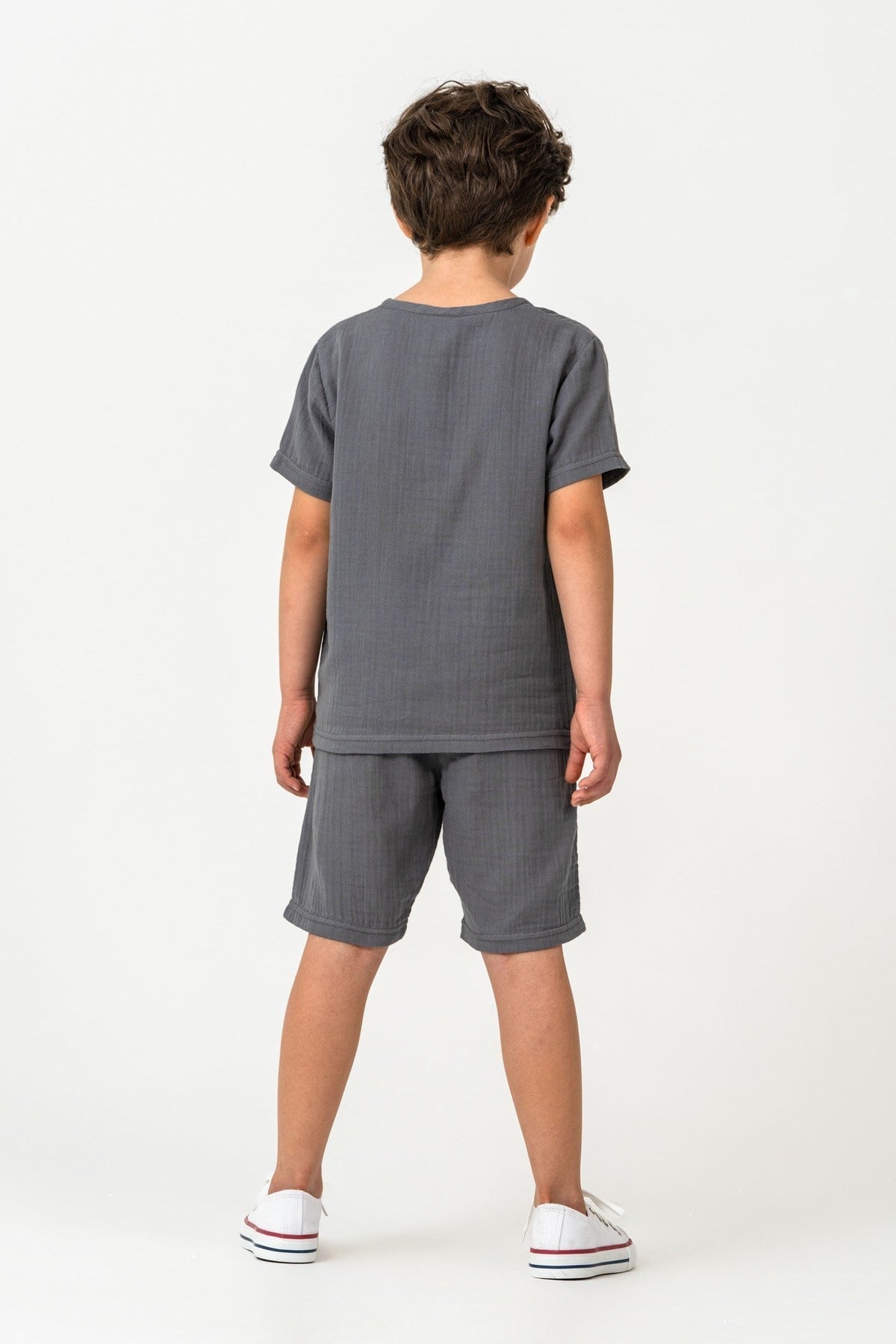 U.S. Polo Erkek Çocuk 4-14 Yaş Şortlu Müslin Takım Gri