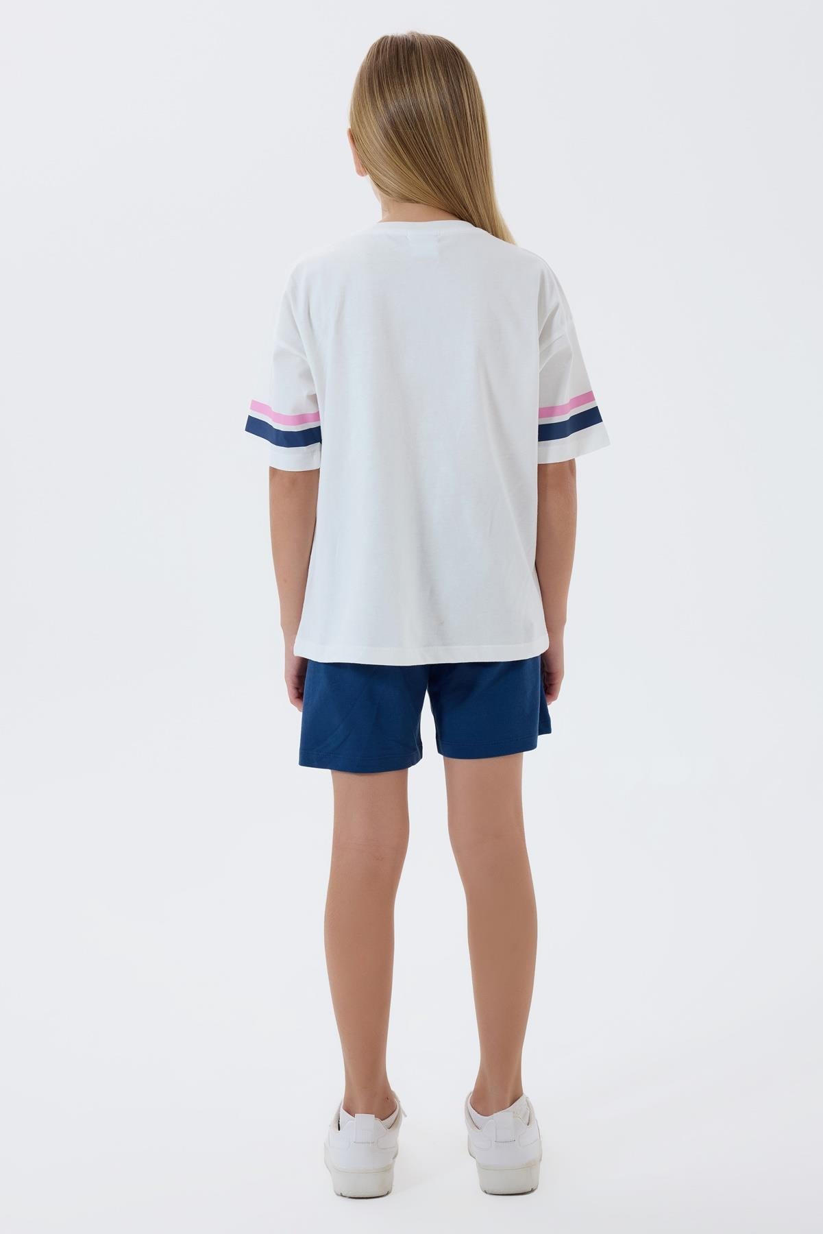 U.S. Polo Kız Çocuk 4-15 Yaş Lisanslı Şortlu İkili Takım Beyaz