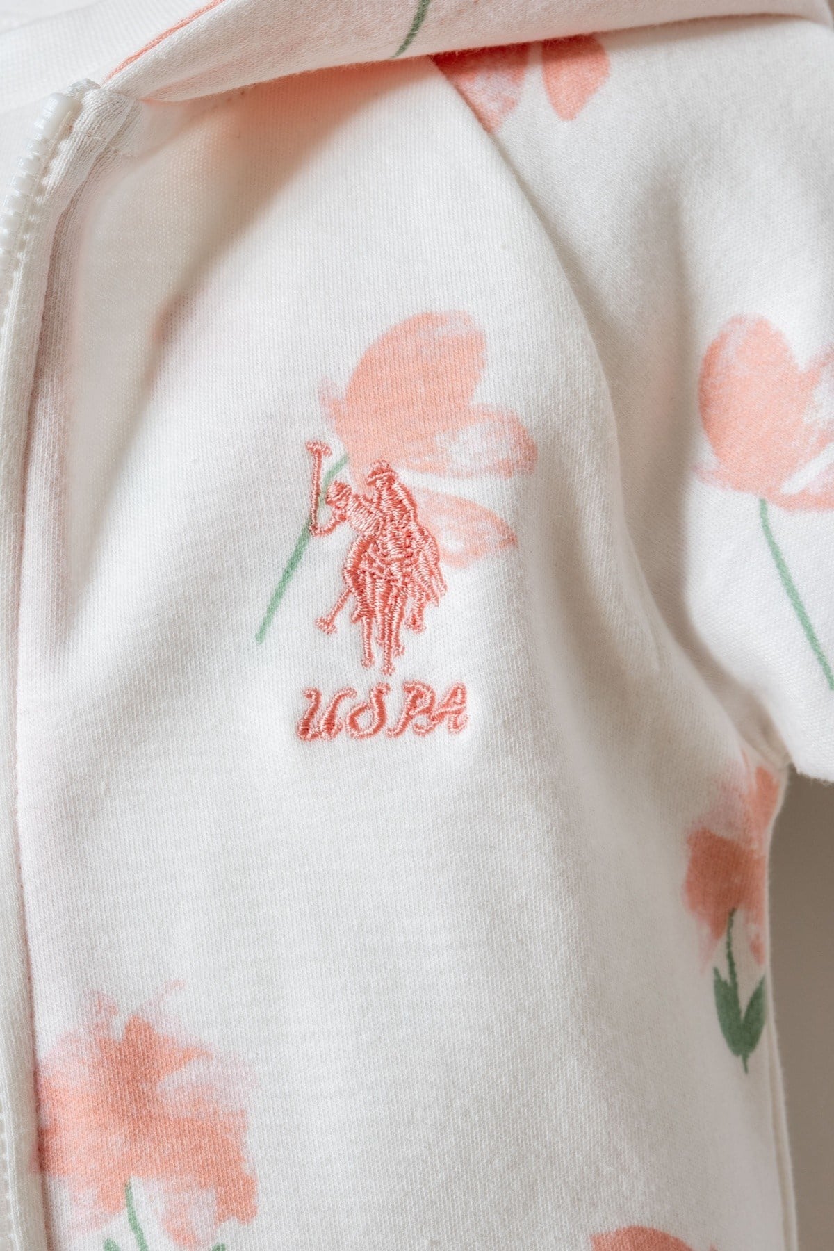 U.S. Polo Kız Bebek 6 Ay - 3 Yaş Lale Desenli Üçlü Takım Pudra