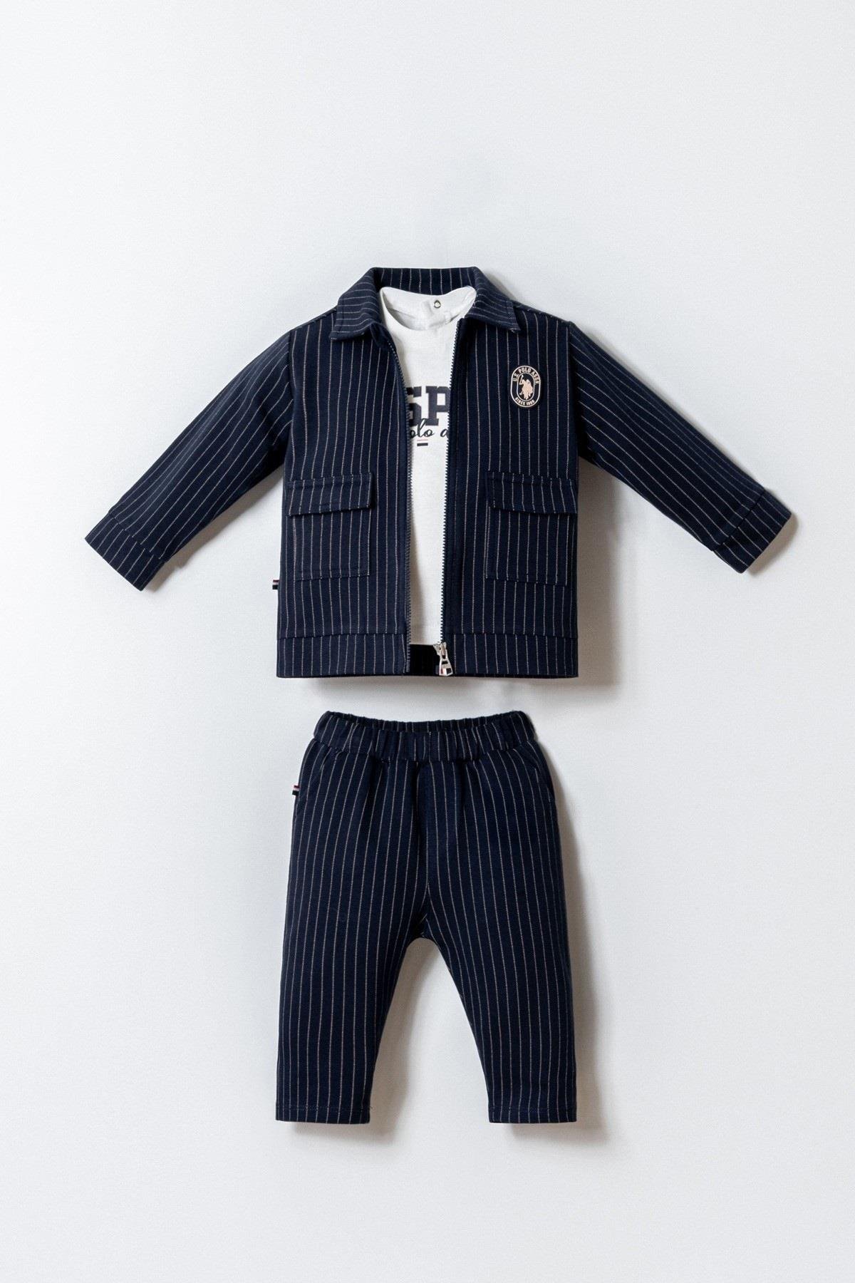 U.S. Polo Erkek Bebek 6 Ay- 3 Yaş Pamuklu Penye Ceketli Takım Lacivert