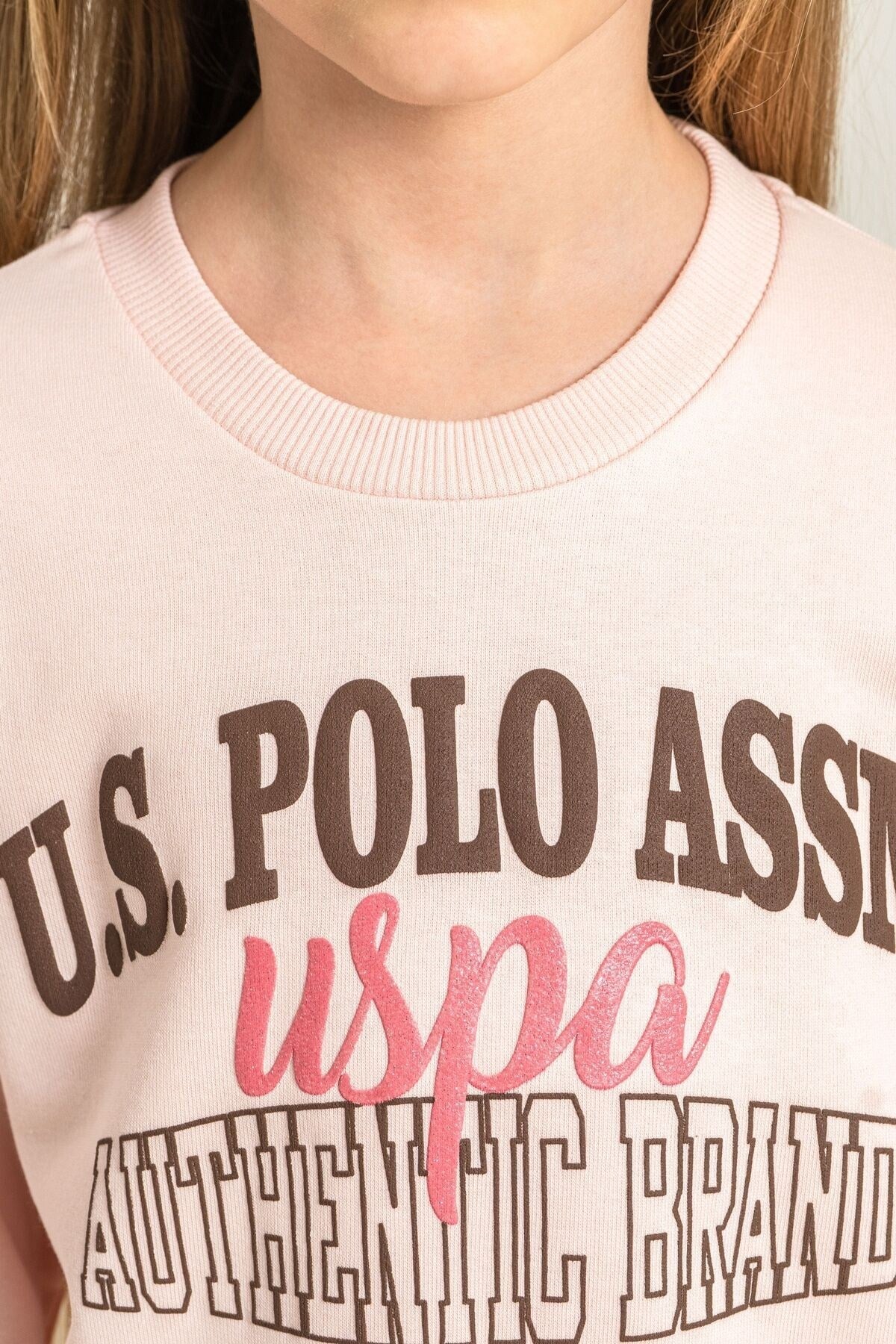 U.S. Polo Kız Çocuk 4-9 Yaş Baskılı İkili Eşofman Takımı Kahverengi