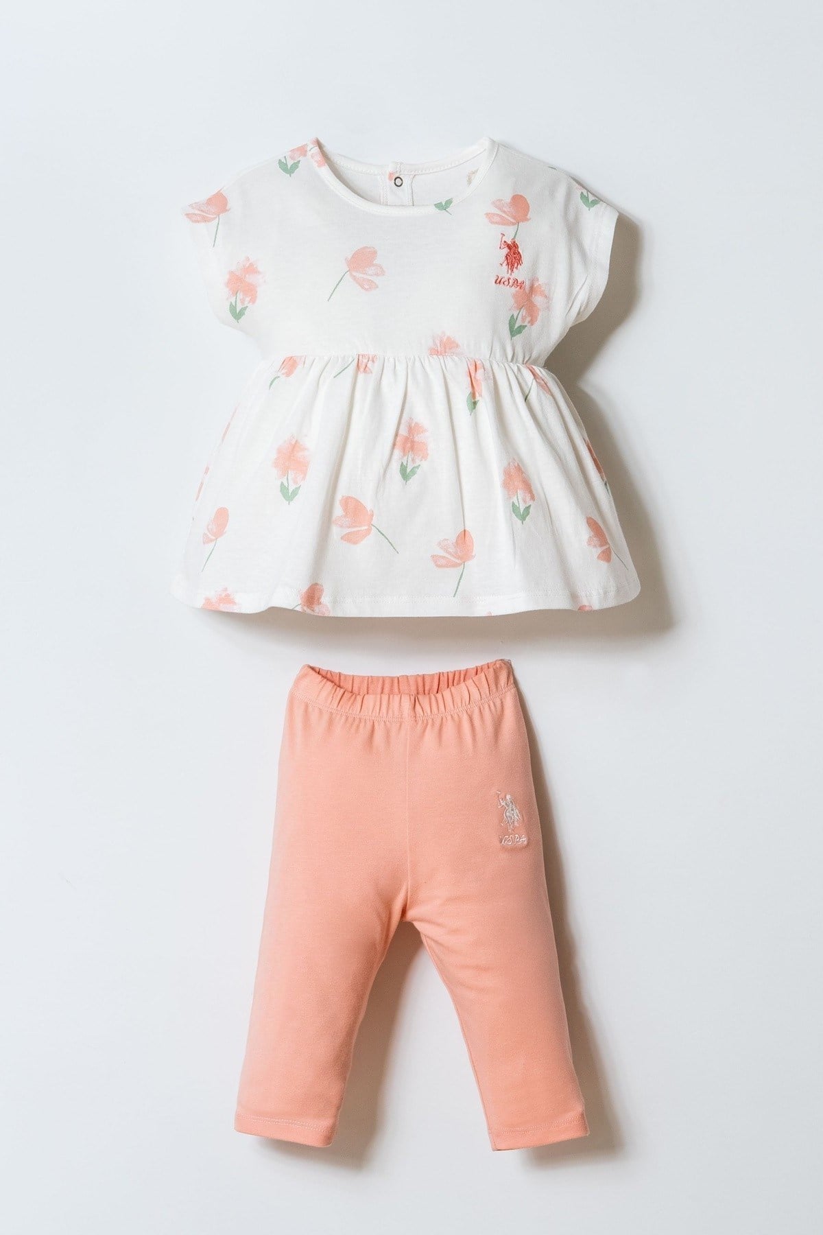 U.S. Polo Kız Bebek 6 Ay-3 Yaş Çiçek Desenli Taytlı Takım Pudra