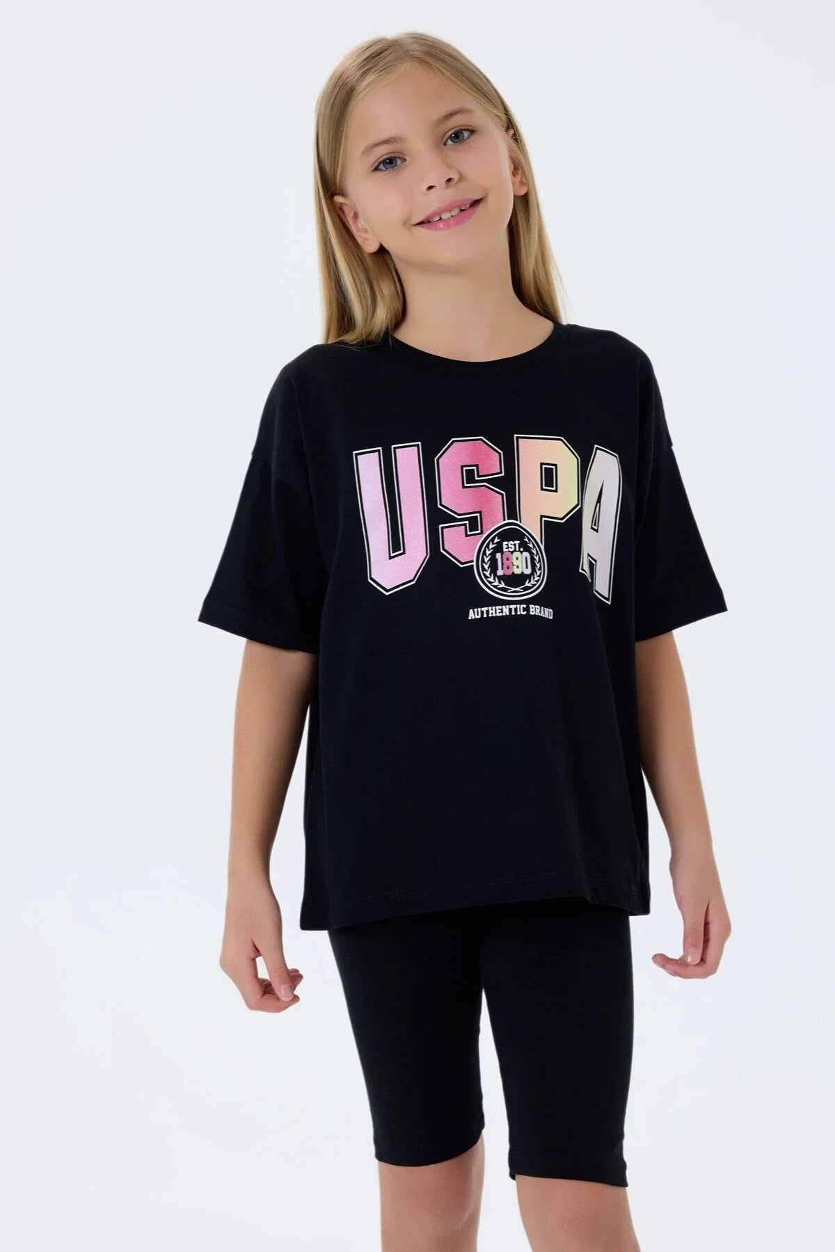 U.S. Polo Kız Çocuk 4-15 Yaş Logo Desenli Taytlı Takım Siyah