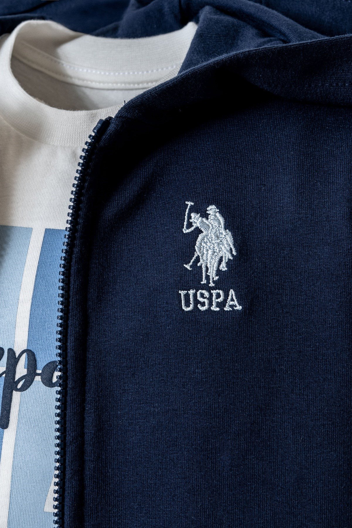 U.S. Polo Erkek Bebek 6 Ay- 3 Yaş Kapüşonlu Hırkalı Üçlü Takım Lacivert