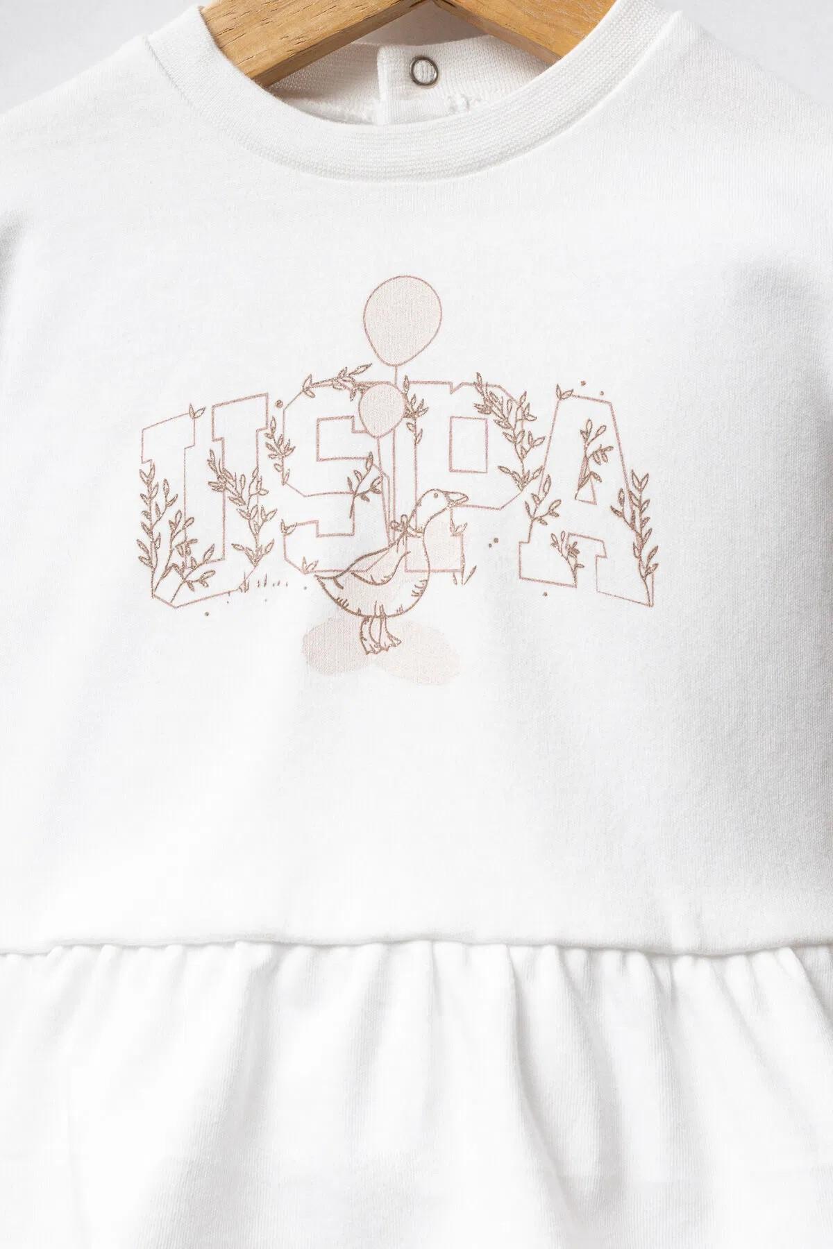 U.S. Polo Kız Bebek 6 Ay- 3 Yaş Logo Baskılı İkili Takım Krem