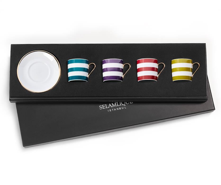 Design of LuxurySELAMLIQUESTCC01824'LÜ ÇİZGİLİ FİNCAN SETİ | designofluxury.com.tr 4'LÜ ÇİZGİLİ FİNCAN SETİ