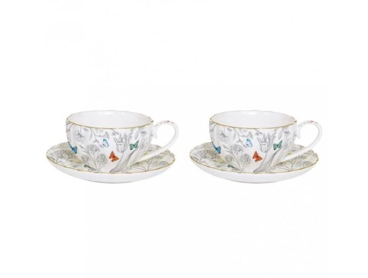Design of LuxuryEASY LİFE1288 FLEPEasy Life Fleurs & Papillons 2'li Porselen Kahve Fincanı 100 ml & Çay Tabağı
