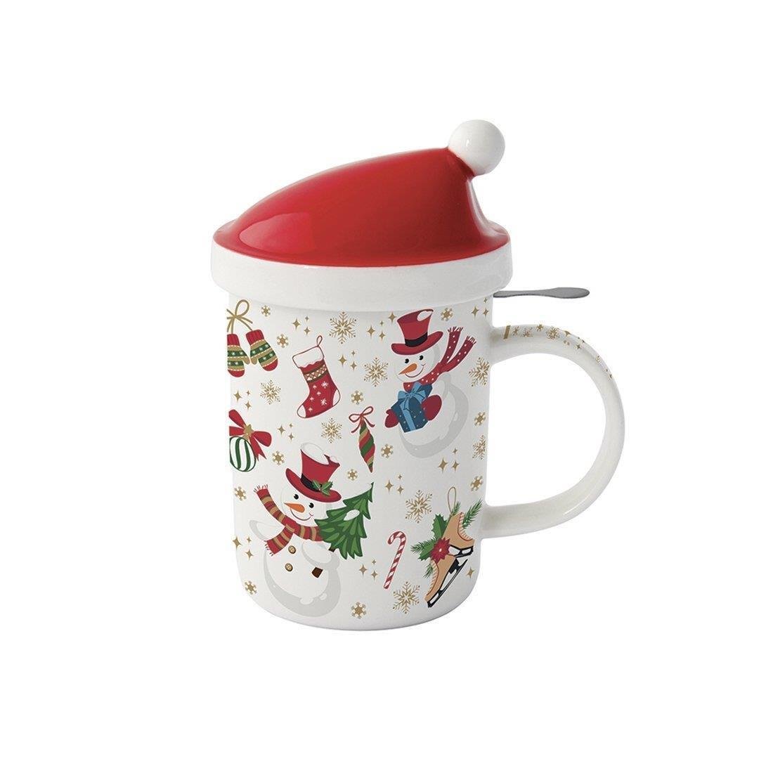 Design of LuxuryEASY LİFE1345 CRFREasy Life Christmas Friends Porselen Kupa, Kapaklı ve Metal Demlikli 370 ml 6 Farklı Tasarım