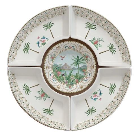 Design of LuxuryEASY LİFE1469 PASAEasy Life Paradise Sauvage Meze Seti 25 cm, 5 Porselen Kase, Bambu Tepsi Üzerinde