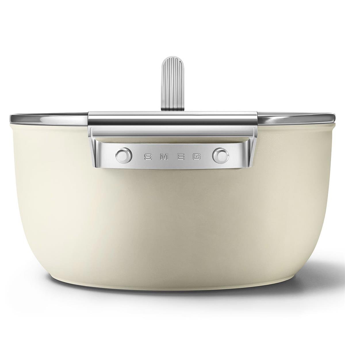 SMEGCKFC2611CRMSMEG Cookware 50'S Style Siyah Tencere Cam Kapaklı 26 cm | designofluxury.com.tr SMEG Cookware 50'S Style krem Tencere Cam Kapaklı 26 cm