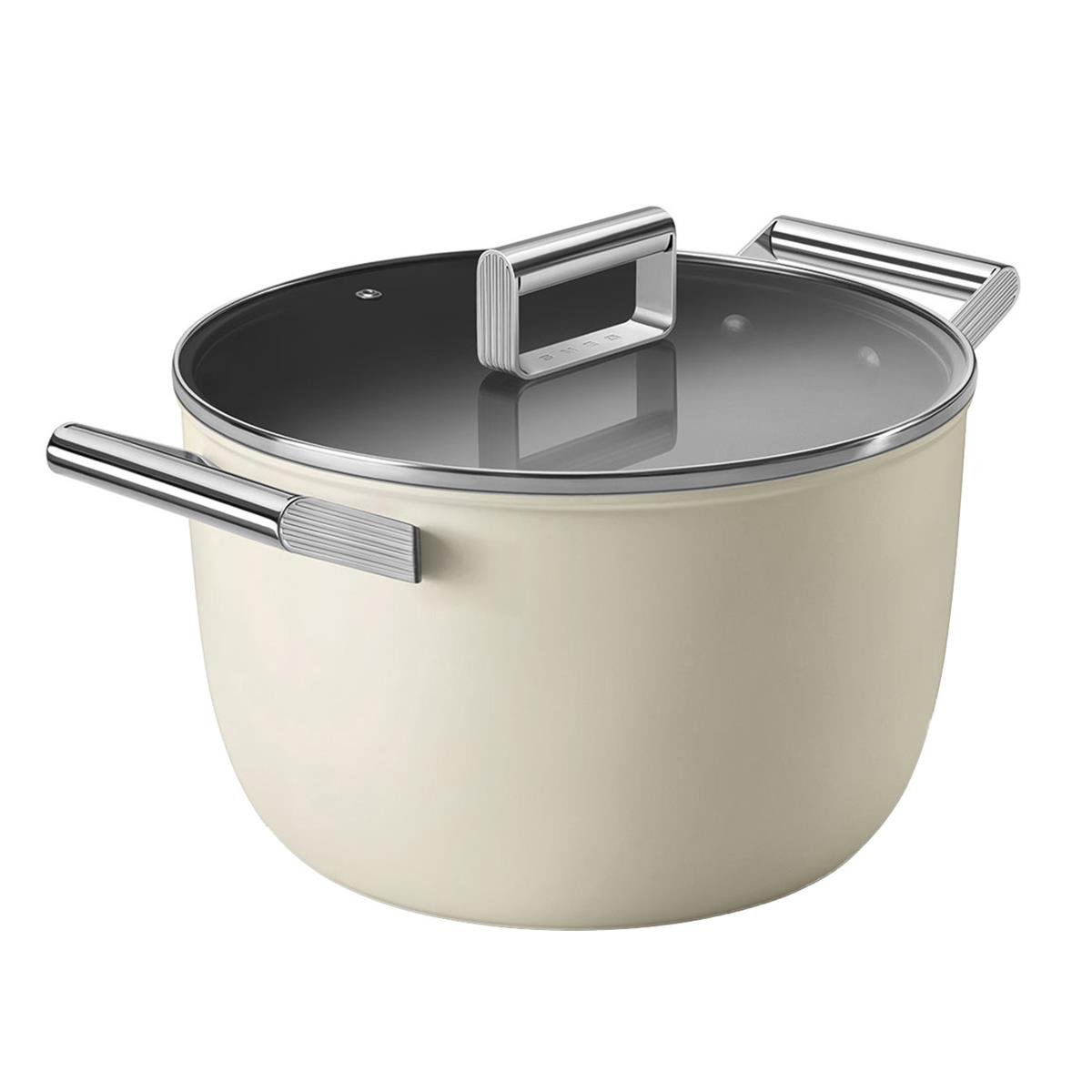 SMEGCKFC2611CRMSMEG Cookware 50'S Style Siyah Tencere Cam Kapaklı 26 cm | designofluxury.com.tr SMEG Cookware 50'S Style krem Tencere Cam Kapaklı 26 cm