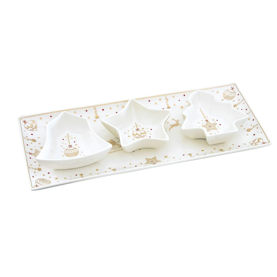 Design of LuxuryEASY LİFE1006 CHLIEasy Life Christmas Lights 4 Prç Porselen Meze Servis Seti 36cm x 16cm