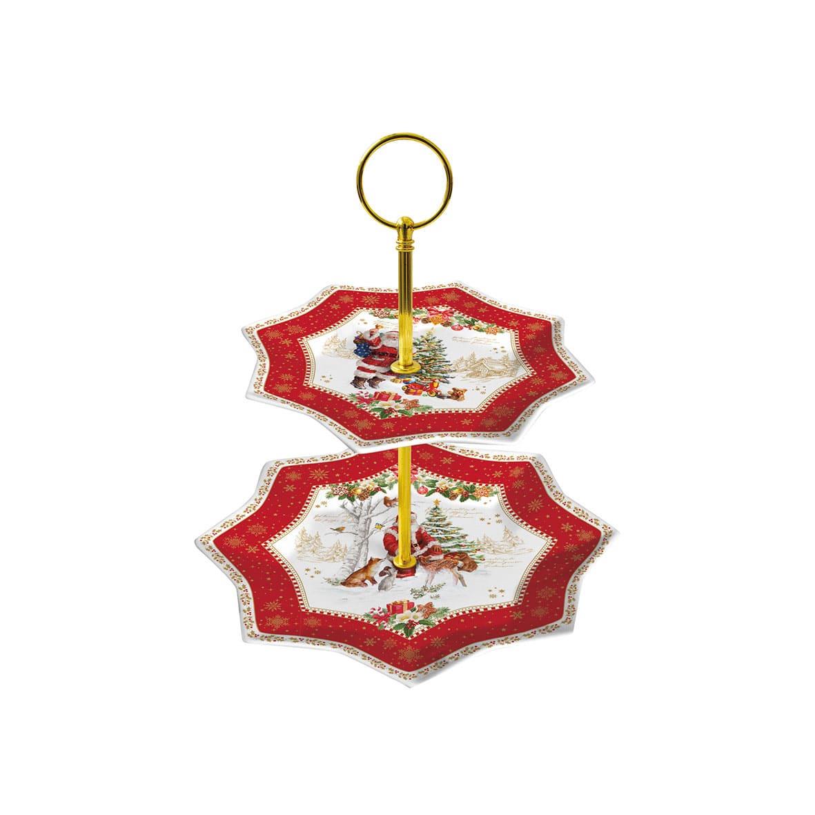 Design of LuxuryEASY LİFE1017 CHMEEasy Life Christmas Memories Porselen 2 Katlı Pasta Tabaği 20,0cm.16,0cm