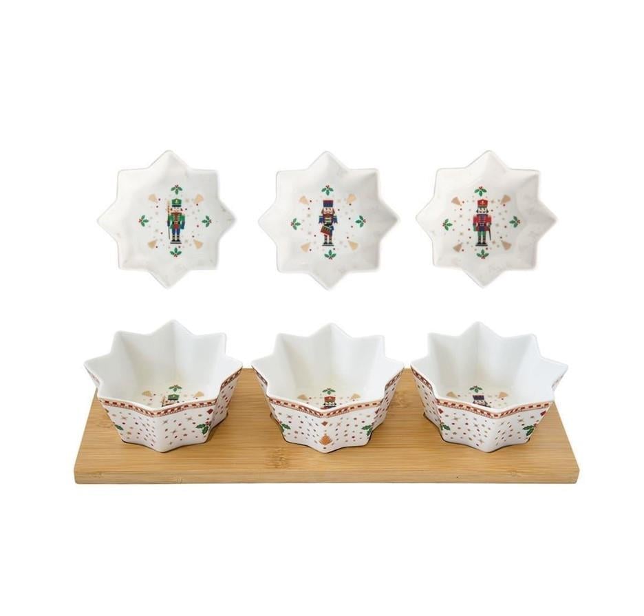 Design of LuxuryEASY LİFE2183 NUTCEasy Life Nutcracker Meze Seti Bambu Tepsili 34cm x 12cm 3 Porselen Kaseli