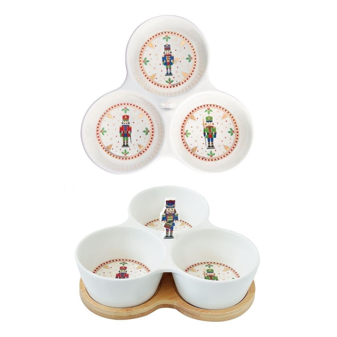 Design of LuxuryEASY LİFE2181 NUTCEasy Life Nutcracker Meze Seti Bambu Tepsili 20.5cm x 17cm 3 Porselen Kaseli