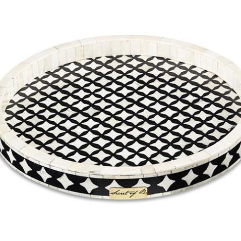 Design of LuxuryTHE SECRETS4122THE SECRETS Black and white mother-of-pearl inlaid round tray