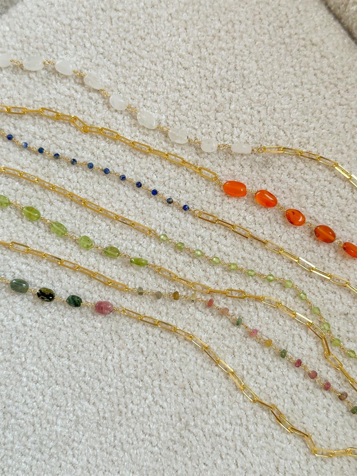 Doğal Taş & Zincir Kolye - 925 Ayar Gümüş