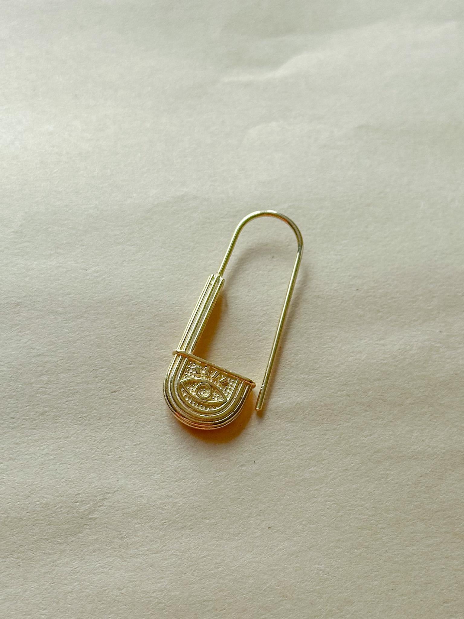 Gözlü Çengel Küpw - Tek -  925 Ayar Gümüş