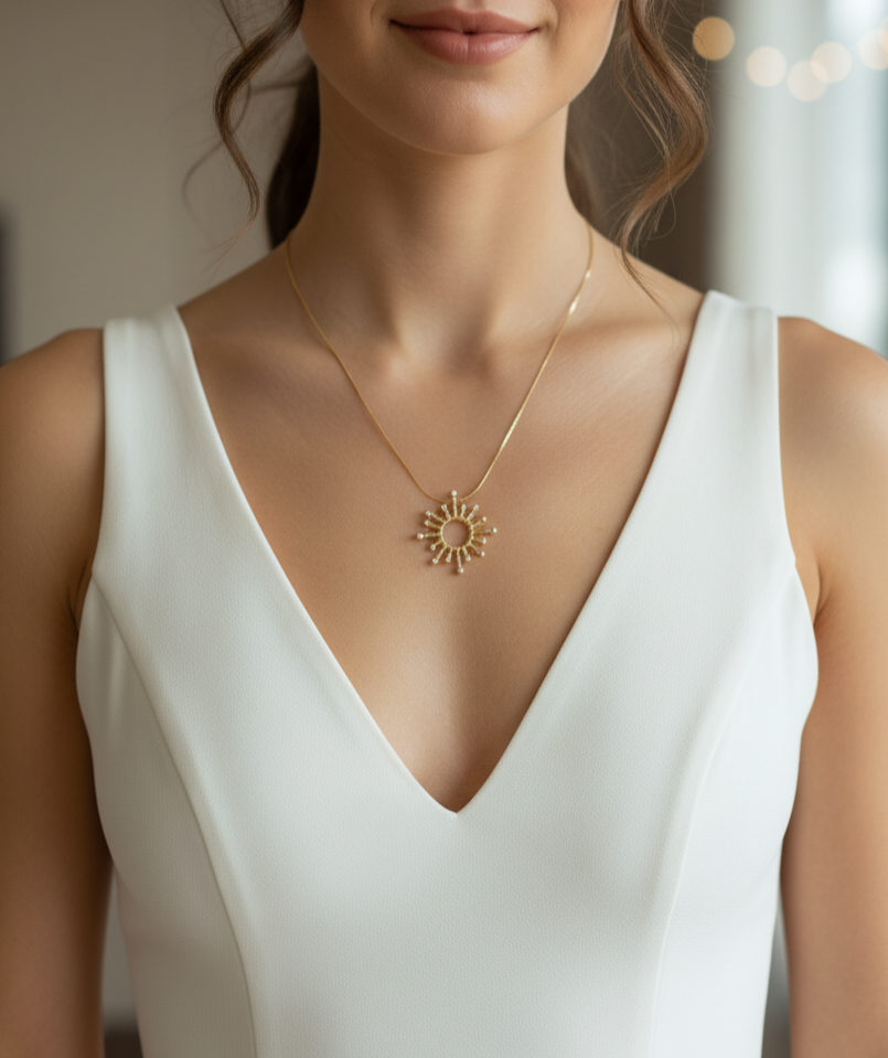 Güneş Figürlü Tasarım Kolye - 925 Ayar Gümüş