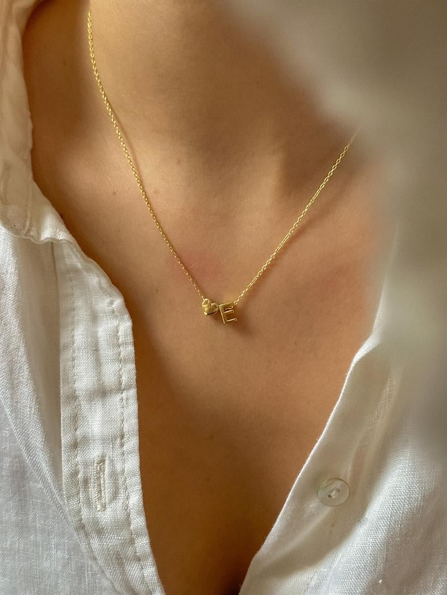 Kalpli Minimal Harf Kolye - 925 Ayar Gümüş