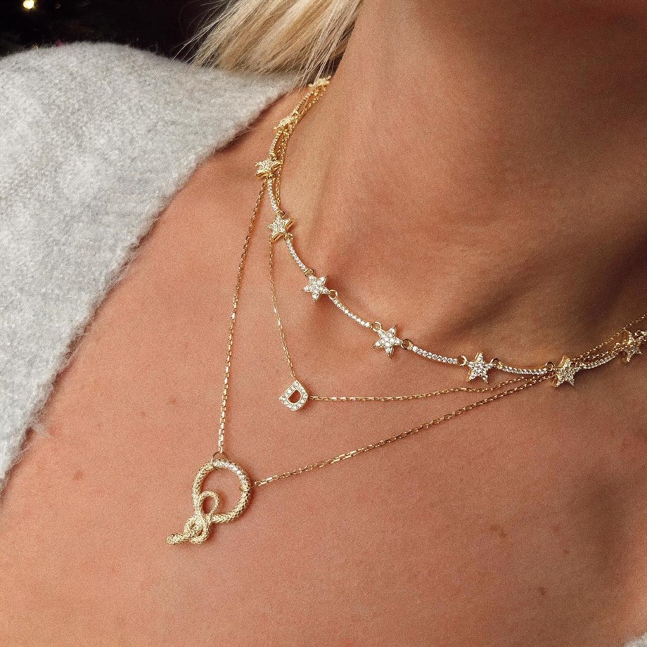 Kişiye Özel Zirkon Taşlı Harf  Kolye - 925 Ayar Gümüş