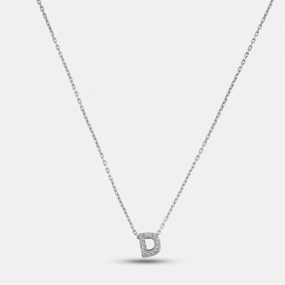 Kişiye Özel Zirkon Taşlı Harf  Kolye - 925 Ayar Gümüş