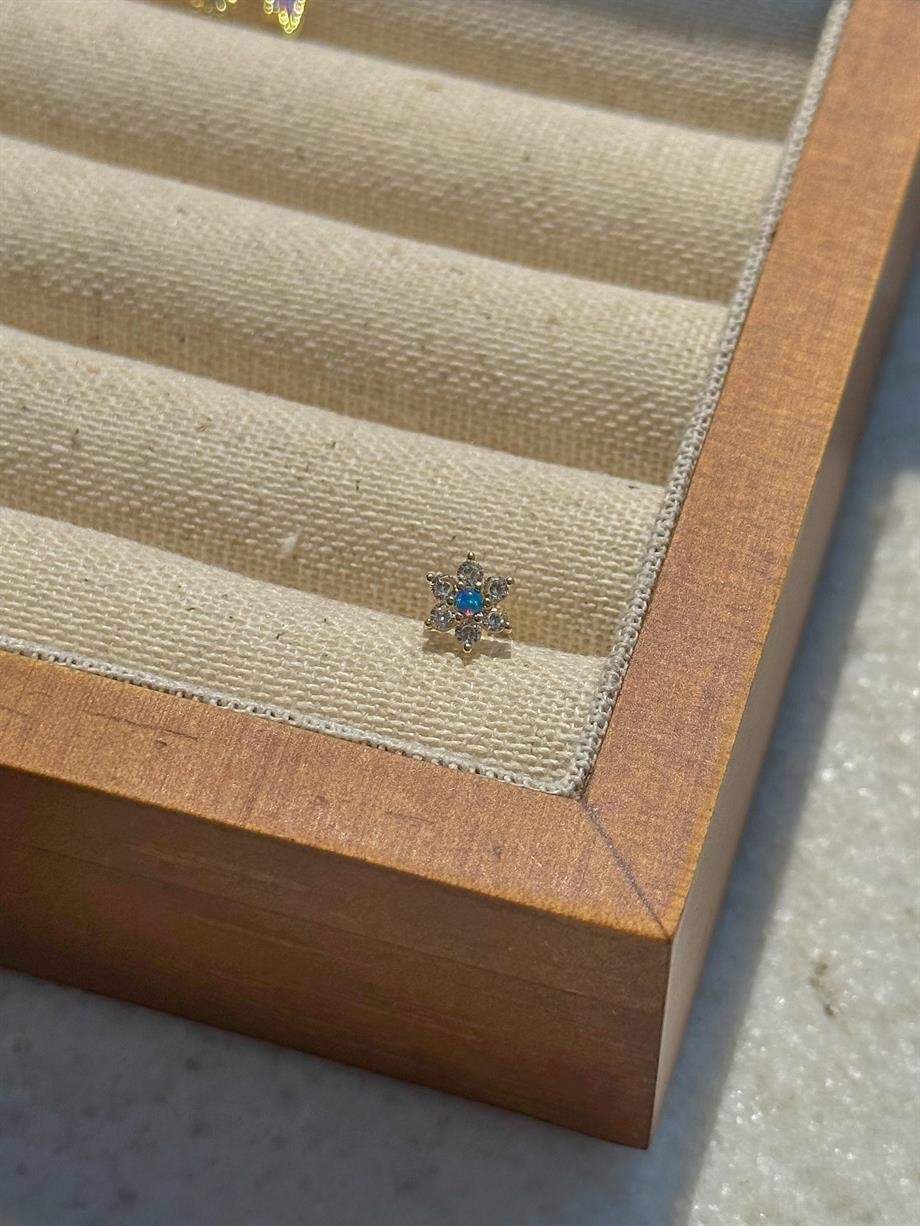 Opal Taşlı Piercing - 925 Ayar Gümüş