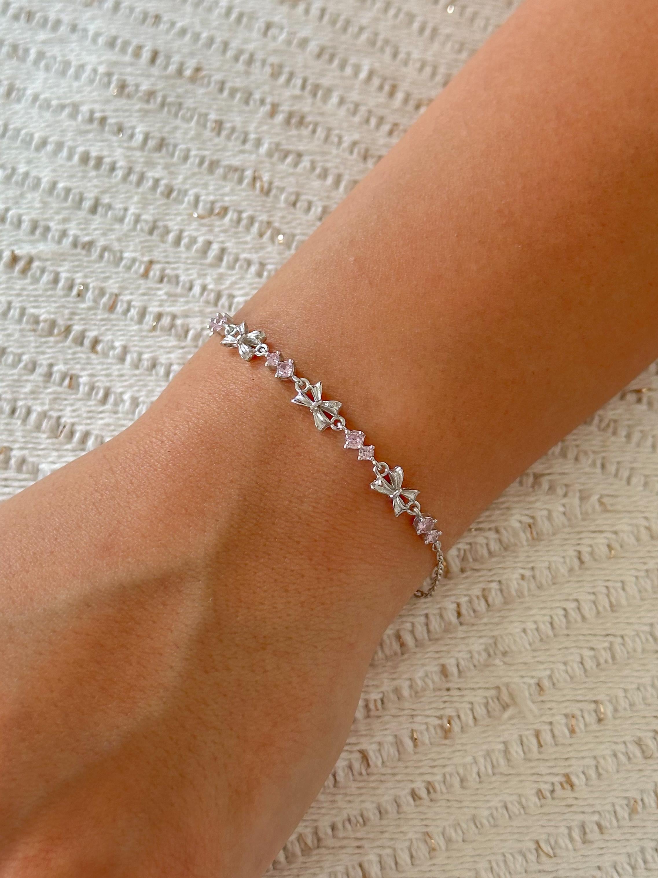 Pembe Taşlı Sıralı Fiyonk Bileklik -  925 Ayar Gümüş