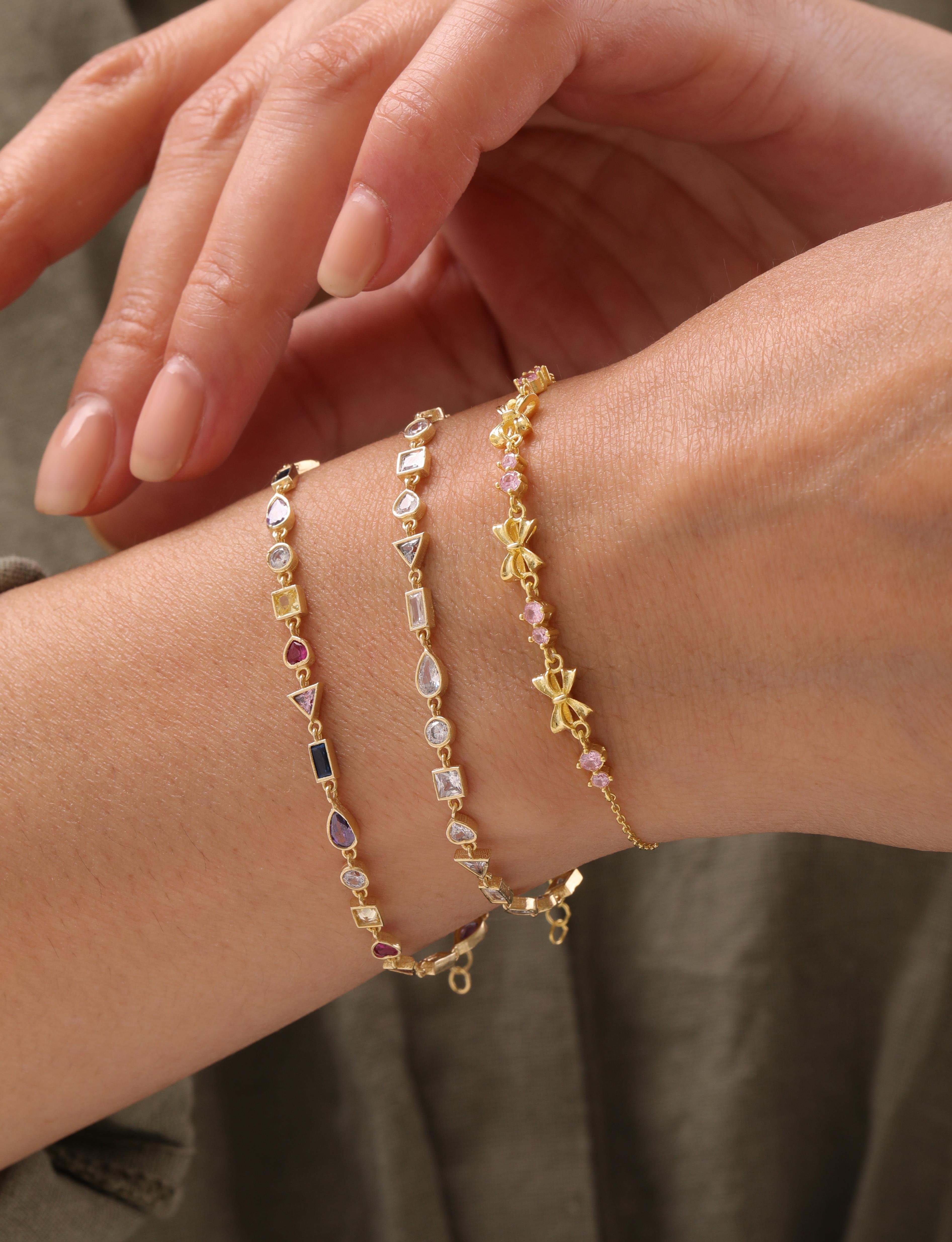 Pembe Taşlı Sıralı Fiyonk Bileklik -  925 Ayar Gümüş