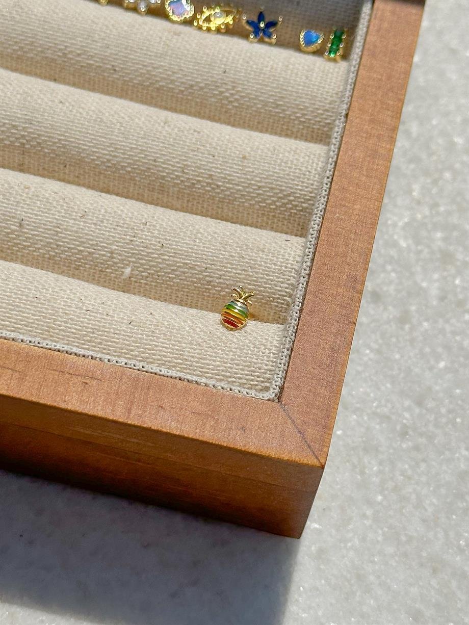 Renkli Ananas Piercing - 925 Ayar Gümüş