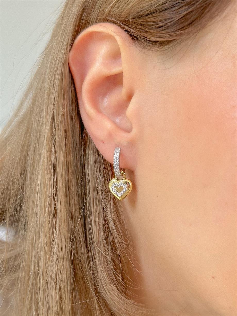 Taşlı Kalp Figürlü Küpe - Tek - 925 Ayar Gümüş