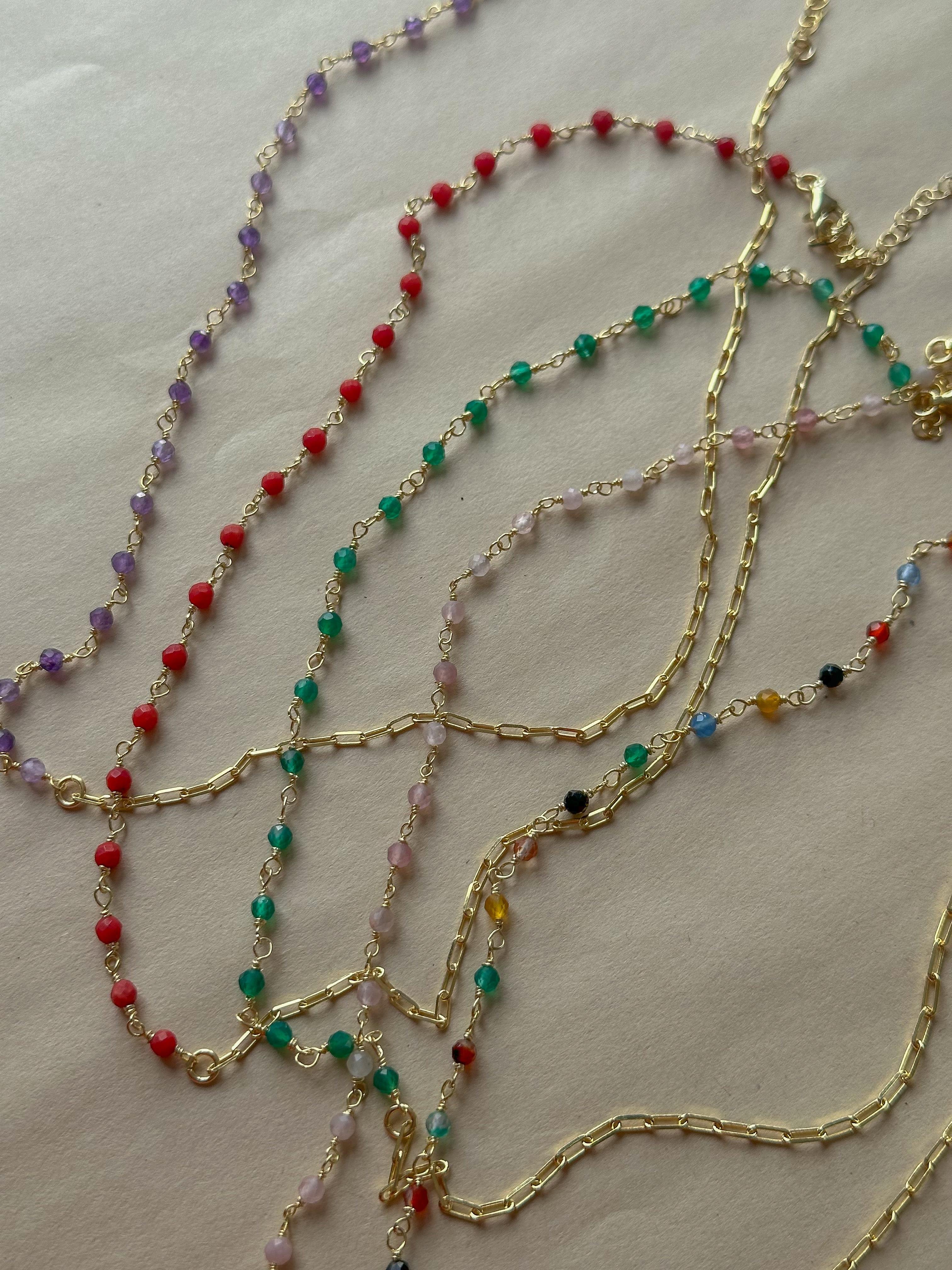 Yarısı Zincirli Doğal Taş Kolye  - 925 Ayar Gümüş