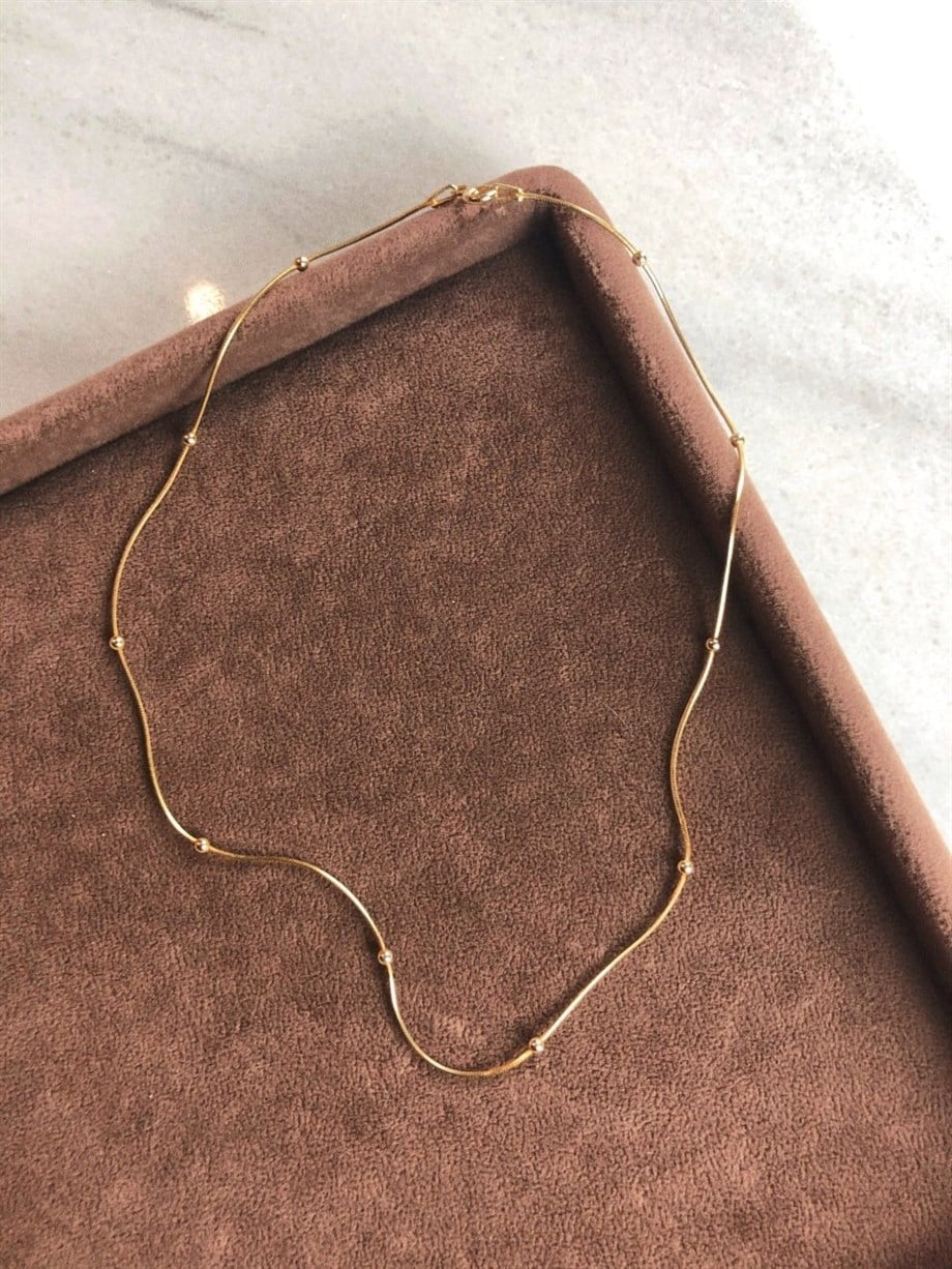 Zincir Kolye - Gold -  925 Ayar Gümüş