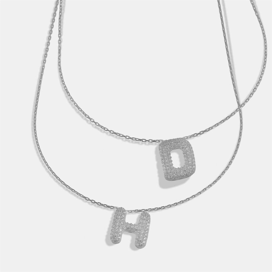 Zircon Taşlı Harf  Kolye - 925 Ayar Gümüş