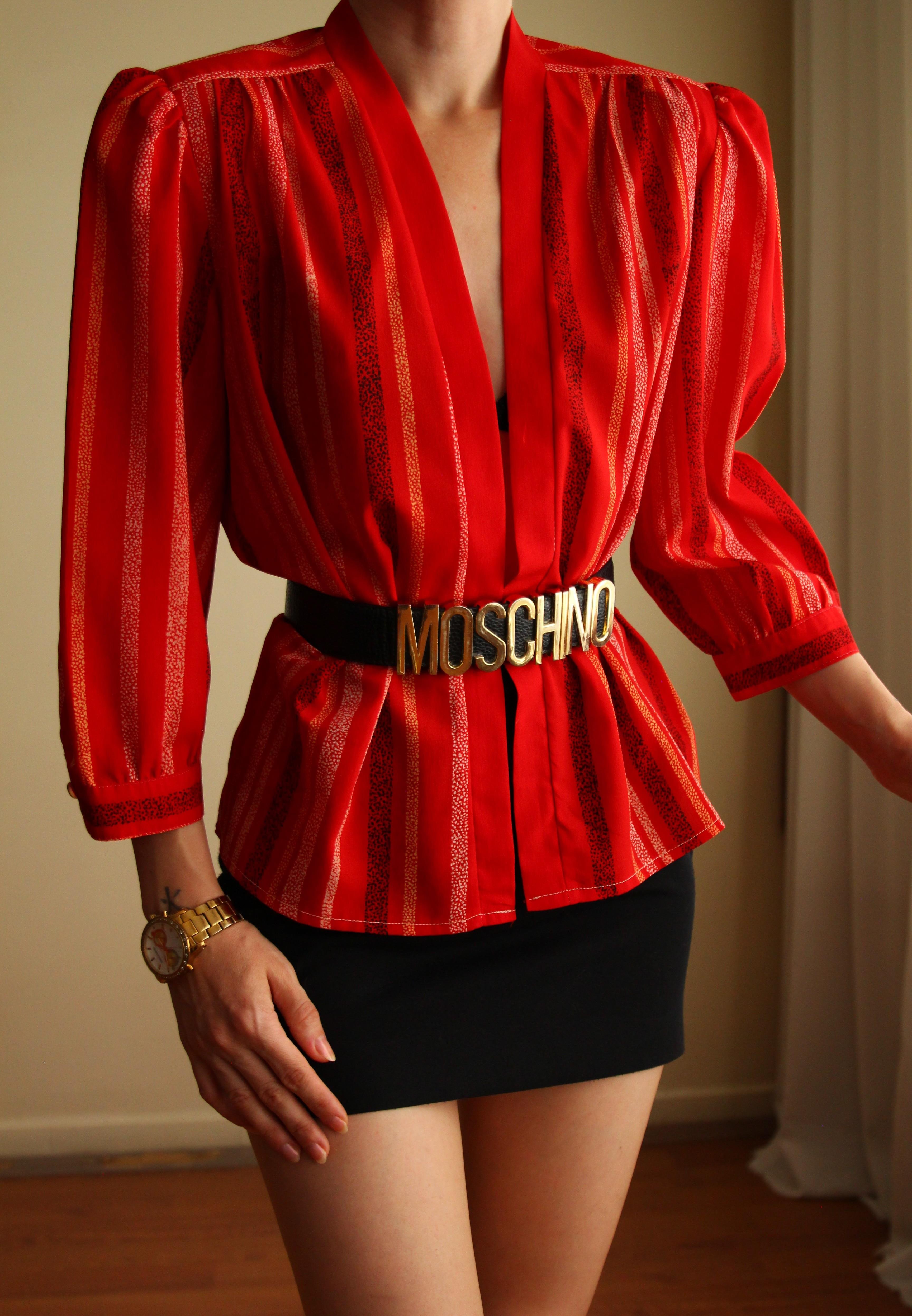 1970s Hand Tailored Kırmızı Vintage Bluz 