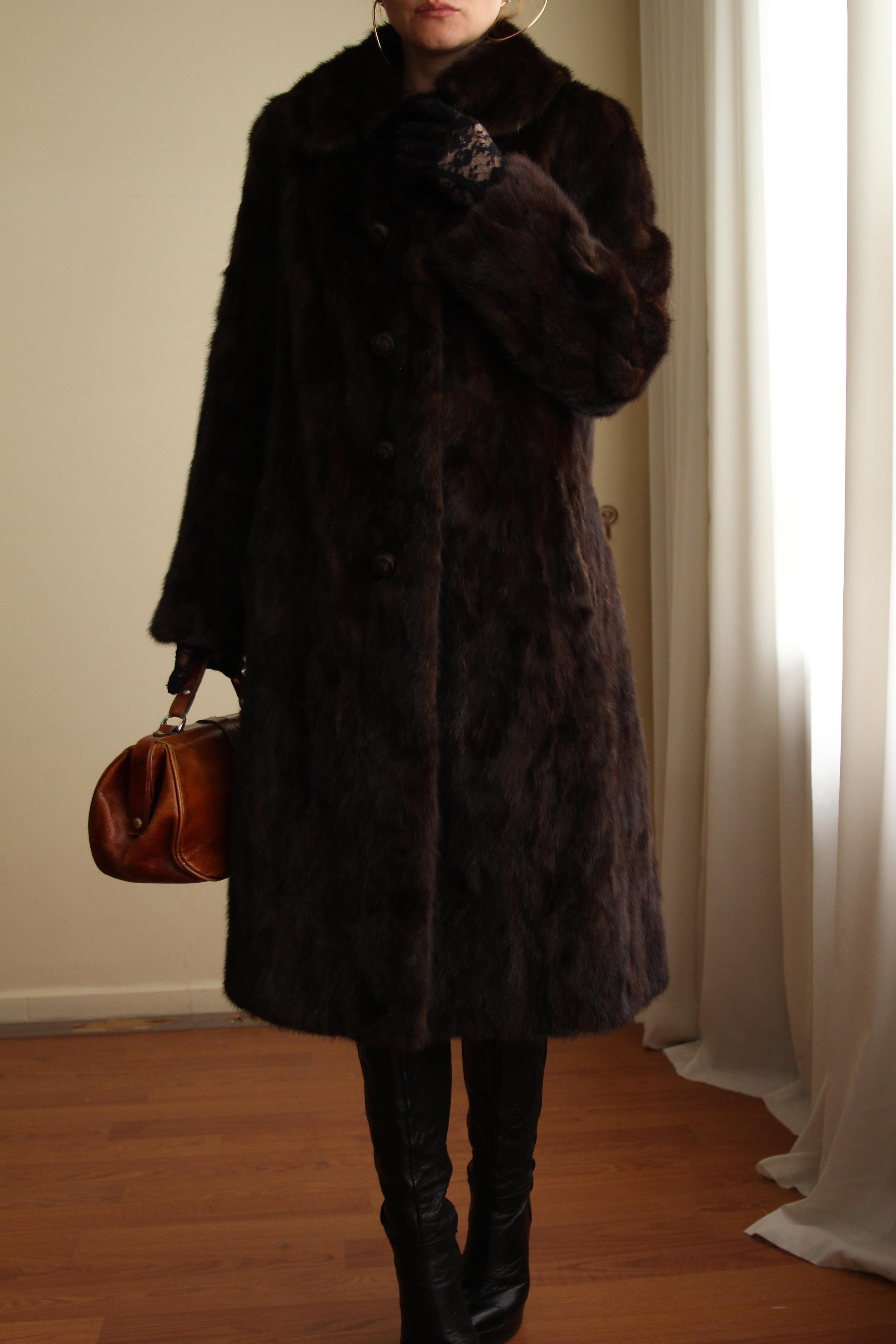 1980s Custom Made Dark Brown Orjinal Mink Real Fur