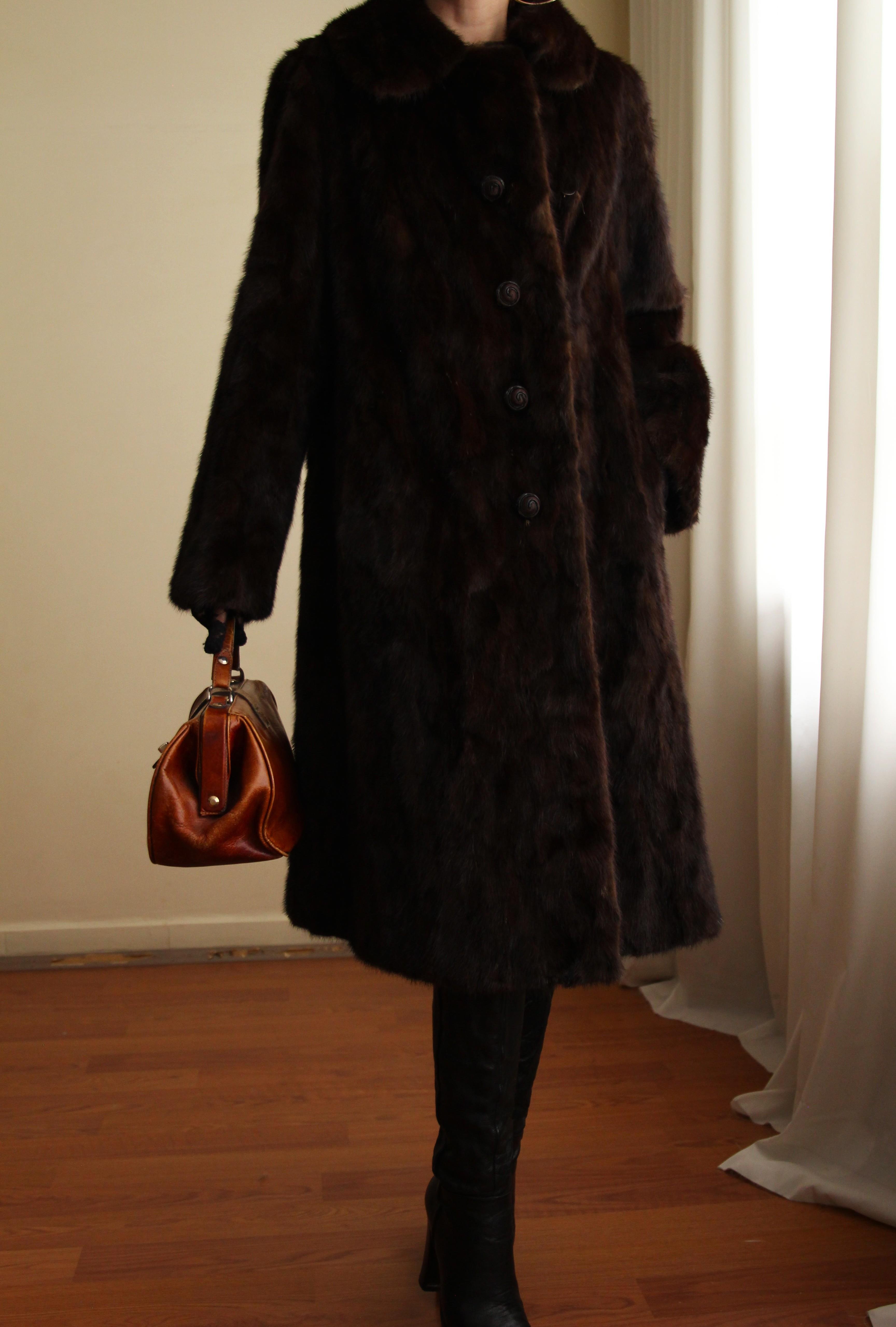 1980s Custom Made Dark Brown Orjinal Mink Real Fur