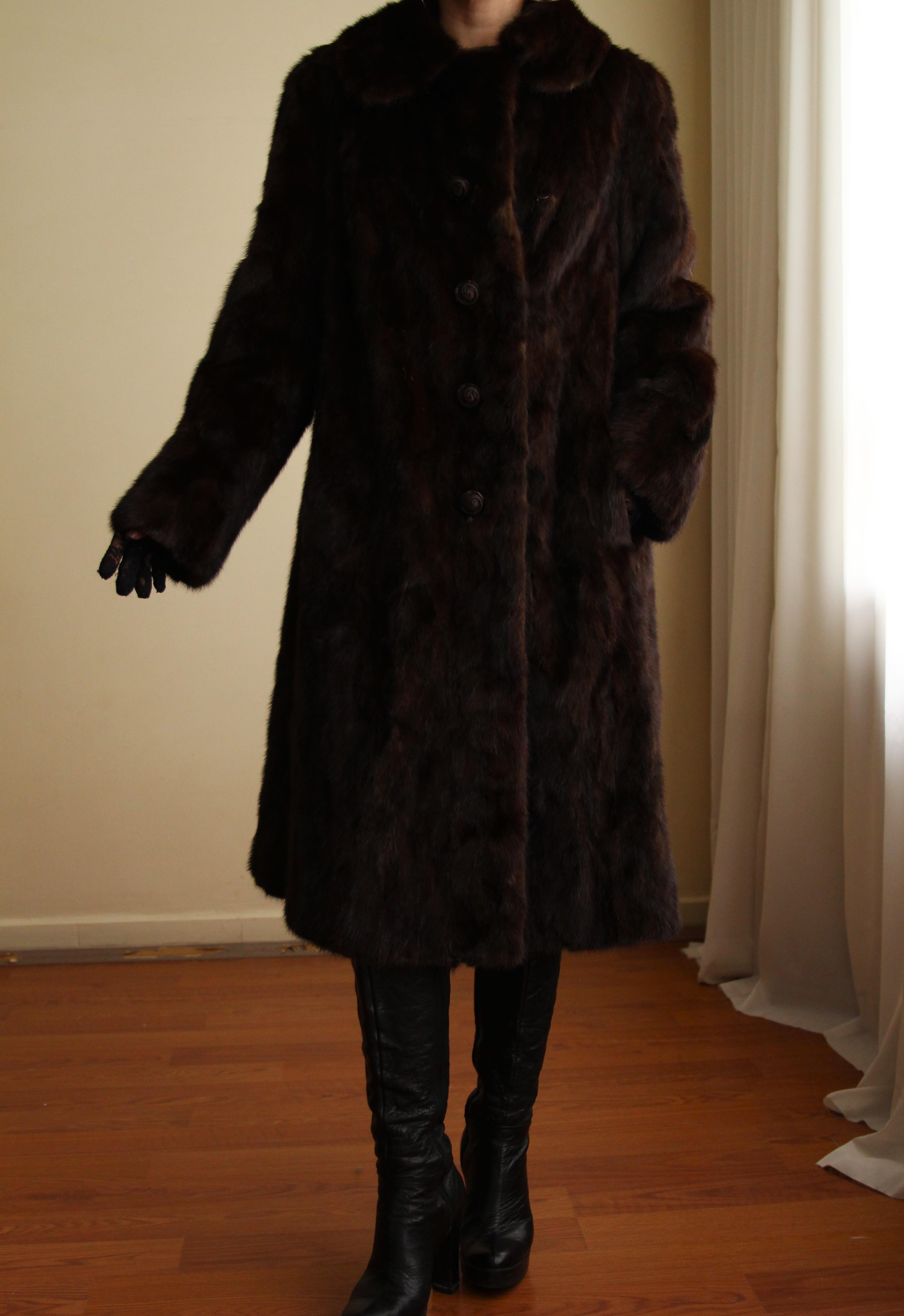 1980s Custom Made Dark Brown Orjinal Mink Real Fur