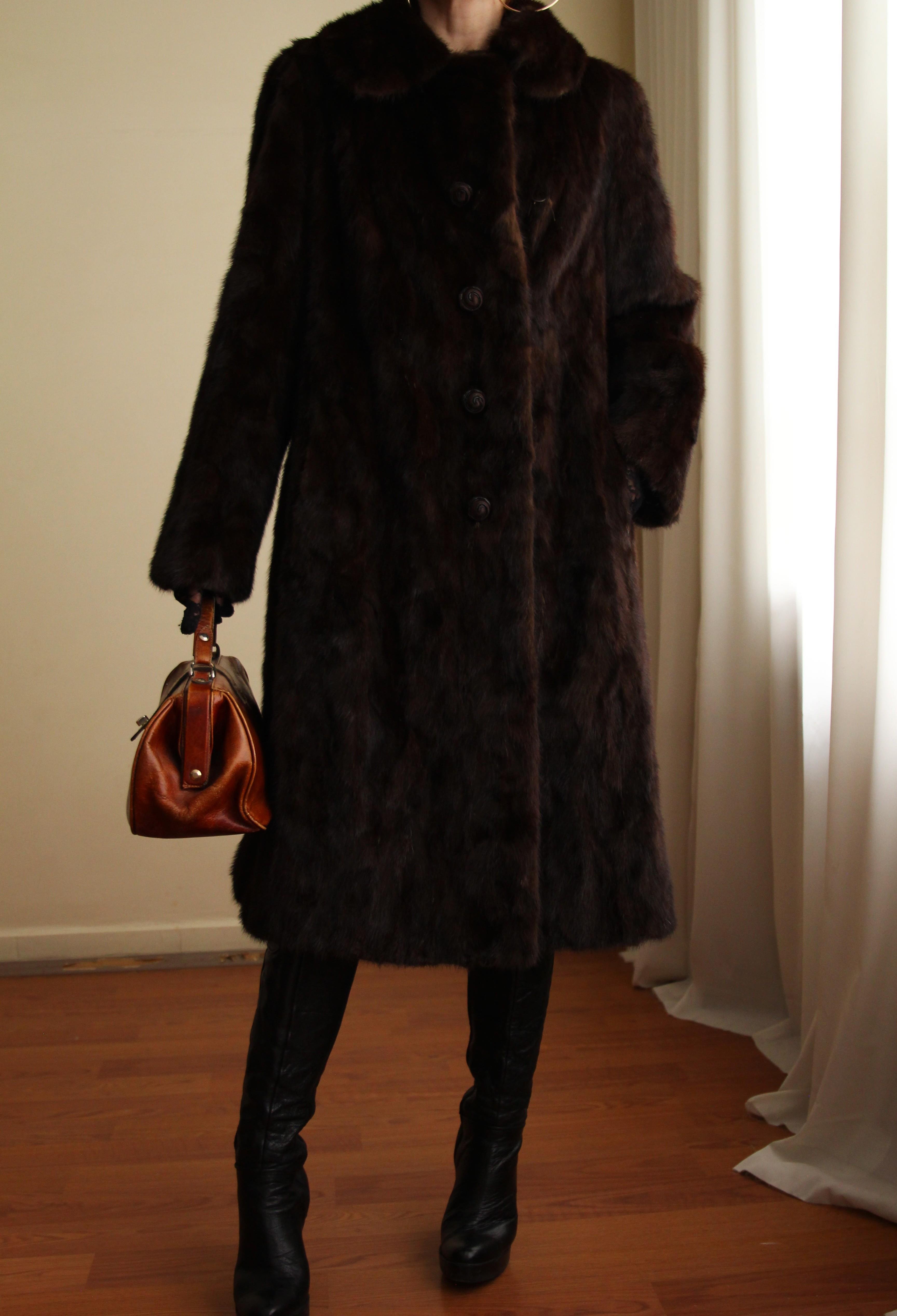 1980s Custom Made Dark Brown Orjinal Mink Real Fur