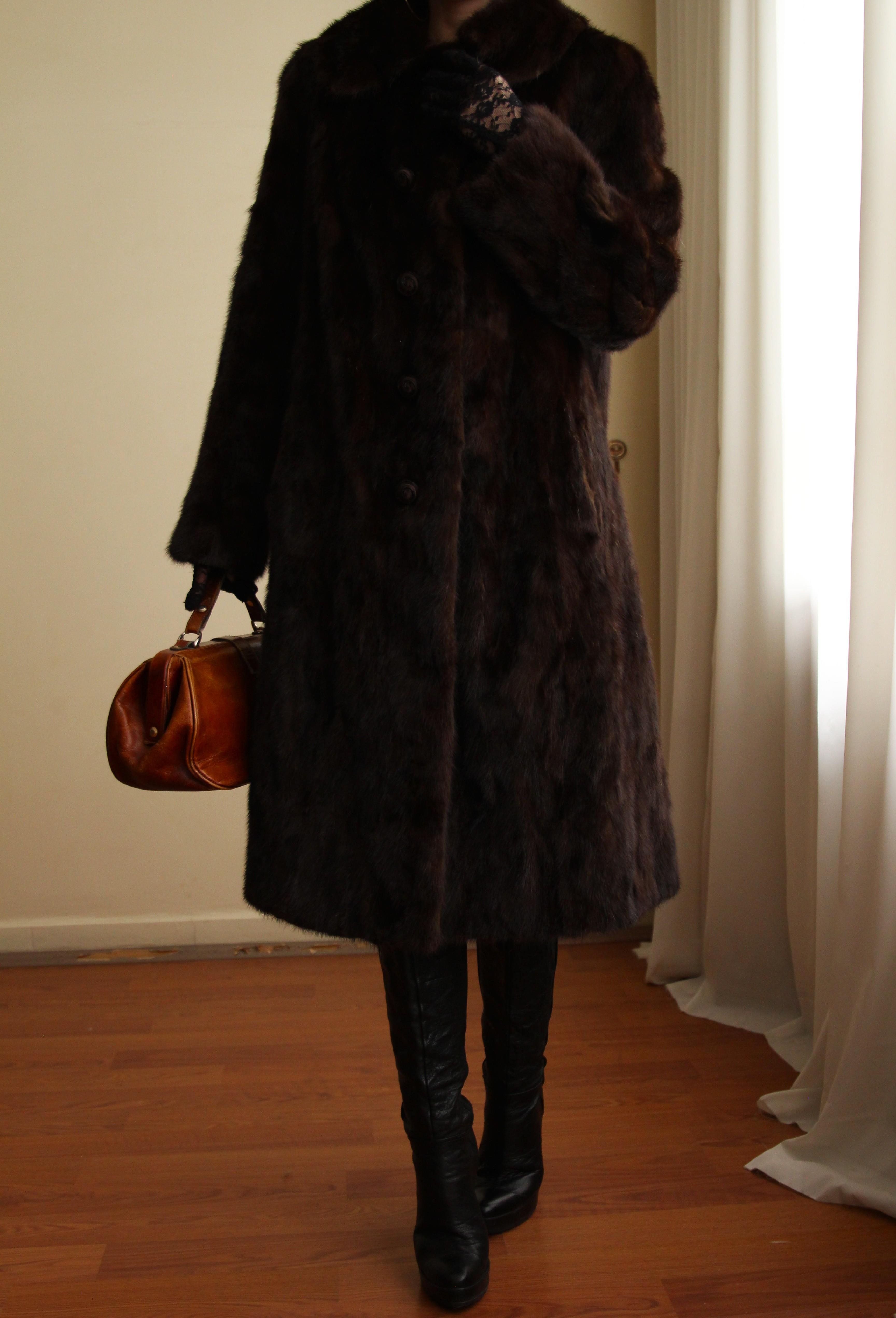 1980s Custom Made Dark Brown Orjinal Mink Real Fur