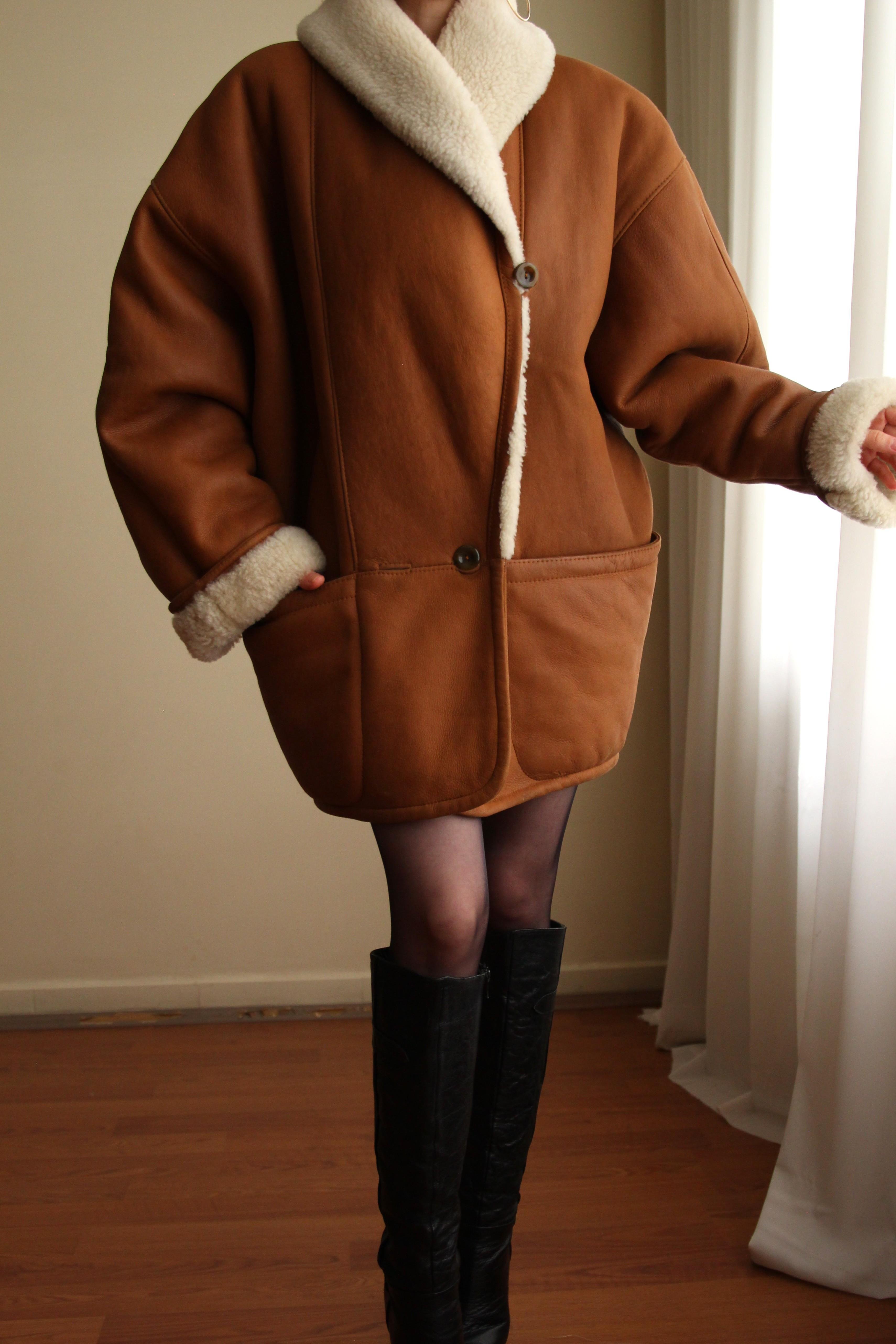 1980s Italian %100 Orjinal Sherling Vintage Nappa Kaban