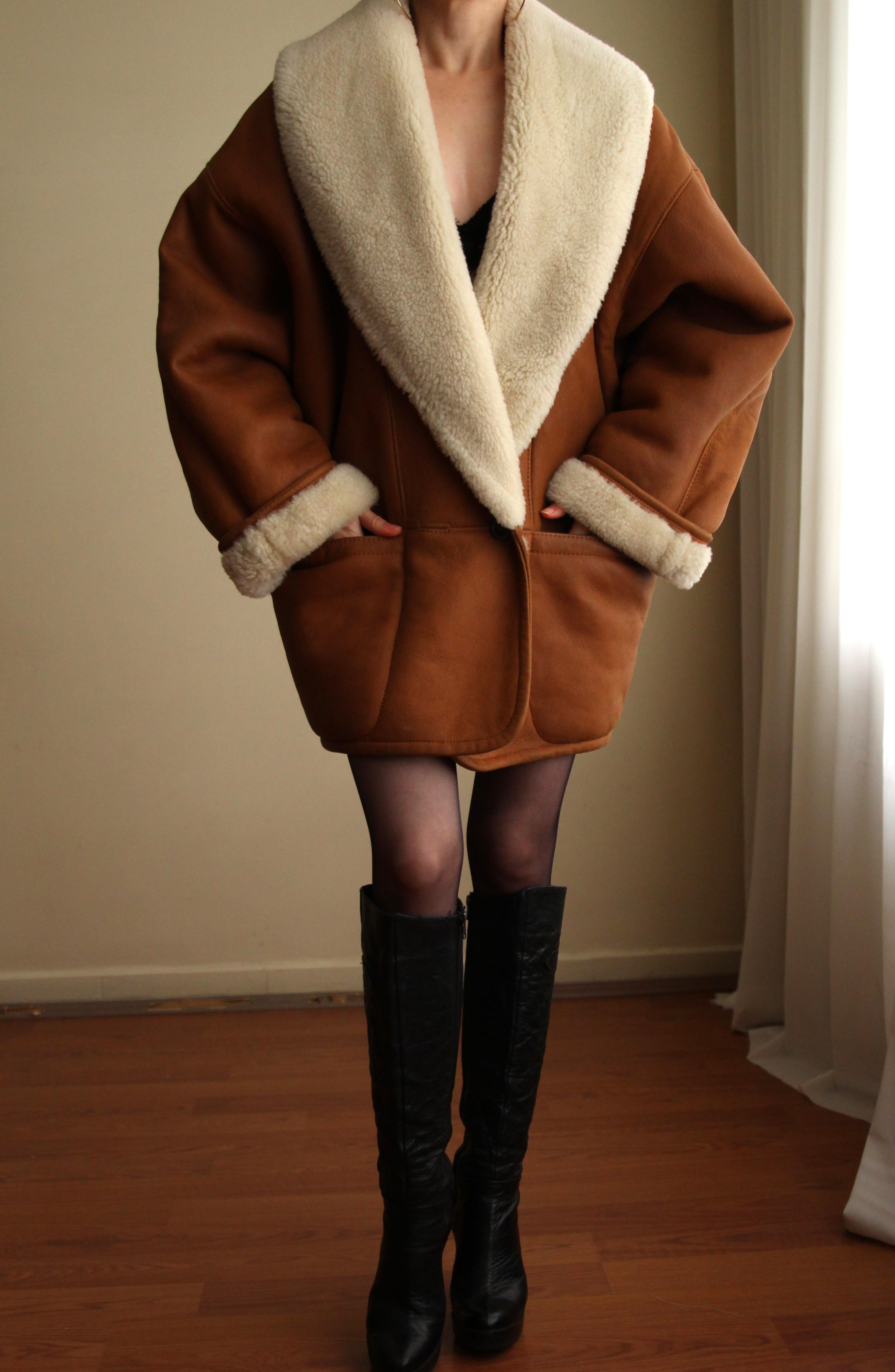 1980s Italian %100 Orjinal Sherling Vintage Nappa Kaban