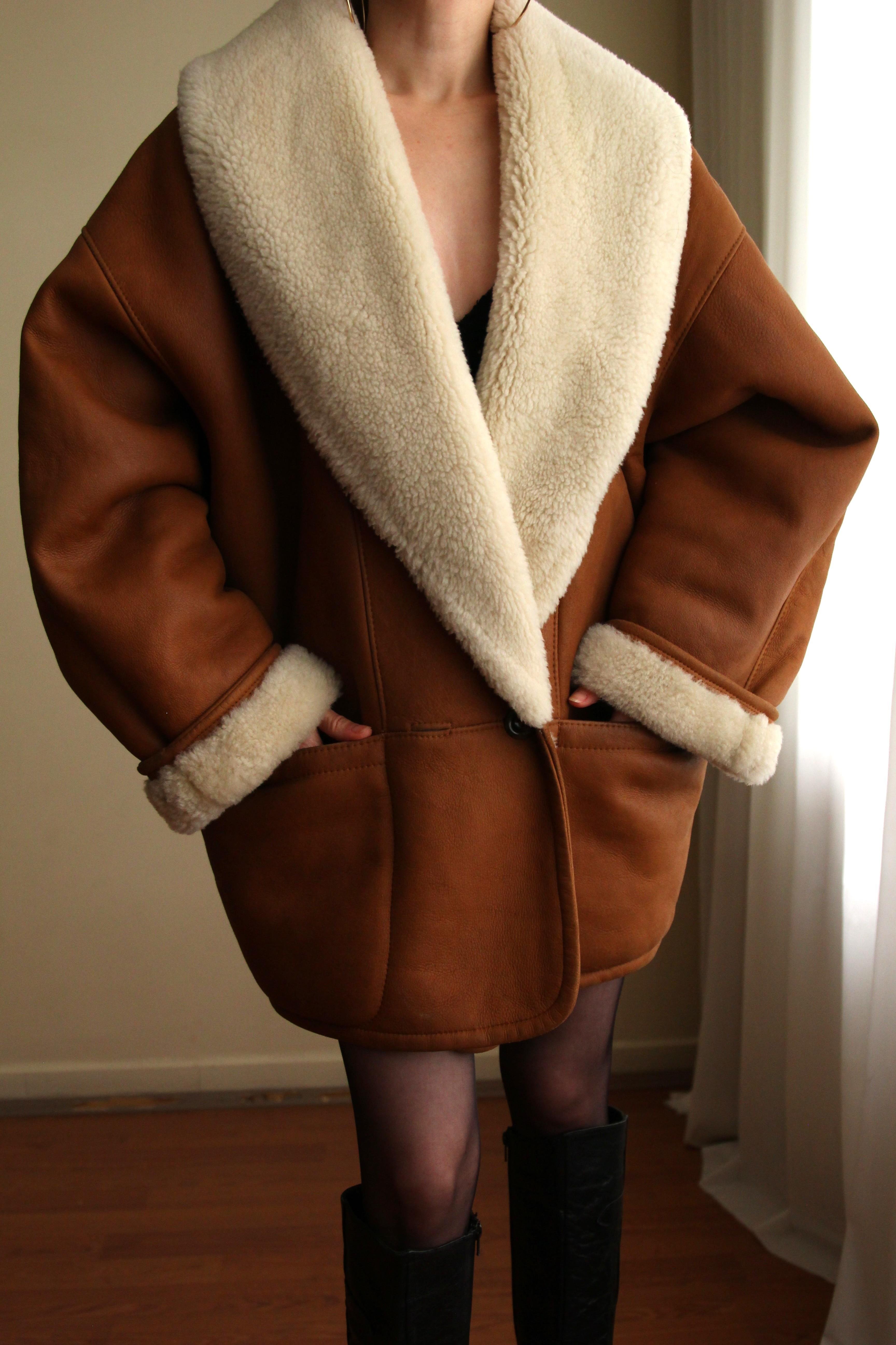 1980s Italian %100 Orjinal Sherling Vintage Nappa Kaban